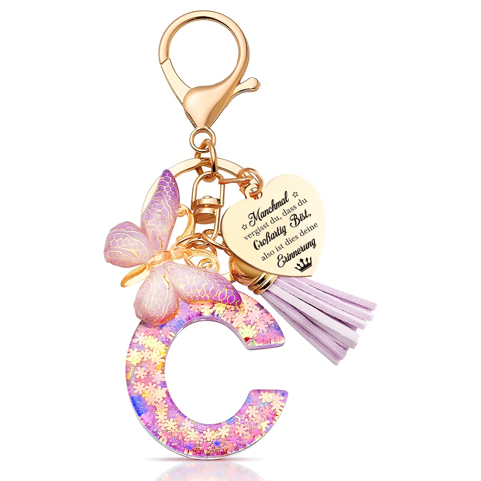 Anruzon Schlüsselanhänger Mädchen - Buchstabe Schlüssel - Anhänger Schmetterling Schlüsselanhänger - Weihnachten - Einschulung Geschenk - Keychain Geschenk für Kinder, Mädchen, Frauen