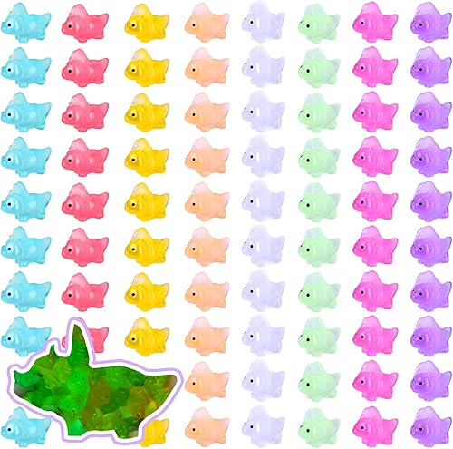 libfrnt 120 piezas de mini dinosaurio de resina luminoso en miniatura que brilla en la oscuridad, colorido adorno de dinosaurio para jardín,