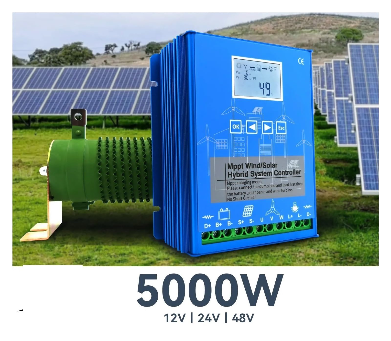 Regolatore di Carica Pannello Solare, Regolatore di Carica MPPT 5000w Ibrido Solare ed Eolico 12v 24v e 24v 48v Mulini a con regolatore Automatico for Uso Domestico(12V 24V Auto,4500w)