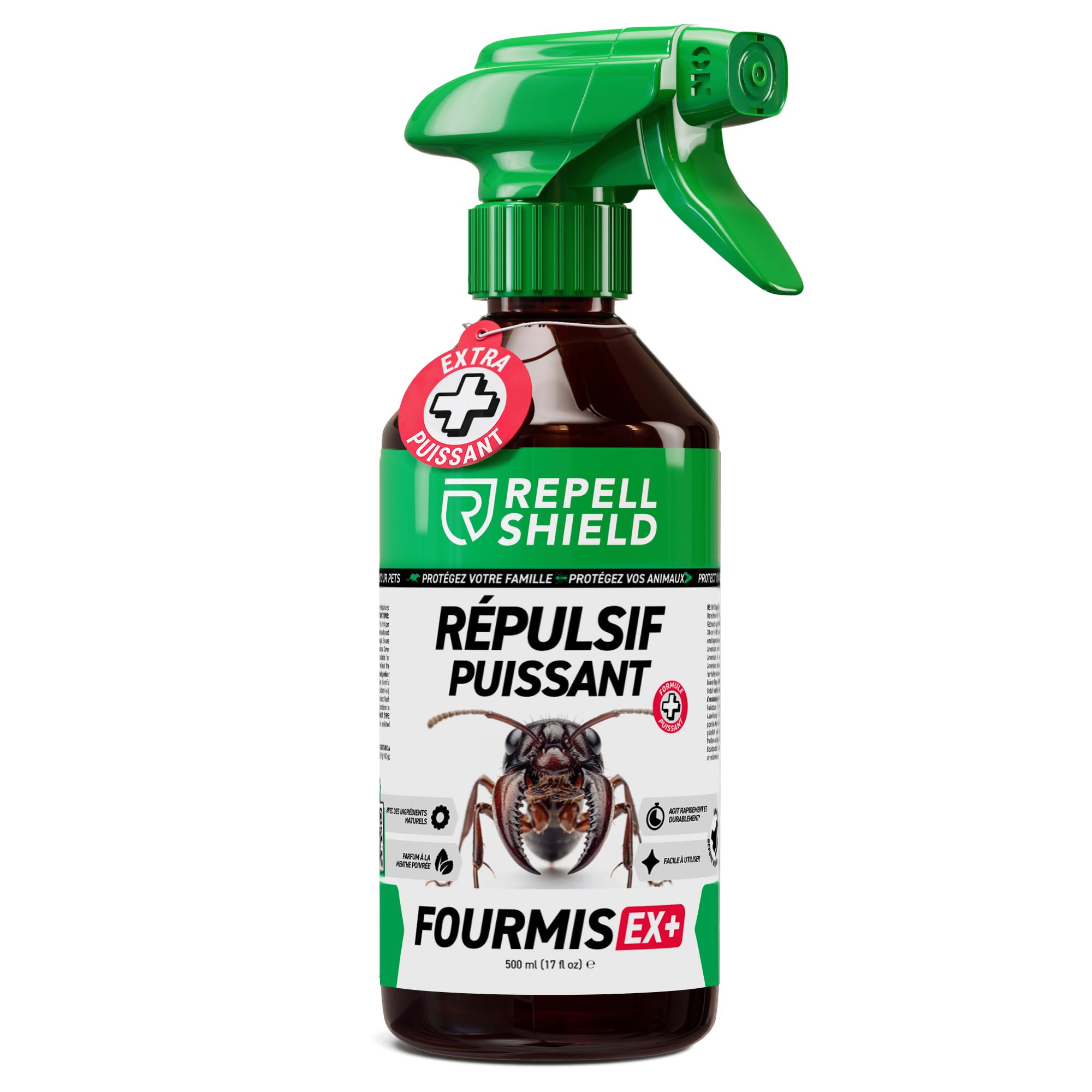 RepellShield® Spray Anti Fourmis Maison Intérieur et Extérieur - Barrière Répulsive à Base de Plantes pour Cuisine, Jardin, Portes et Fenêtres - Extrait de Chrysanthème - sans Tache ni Résidu, 250ml