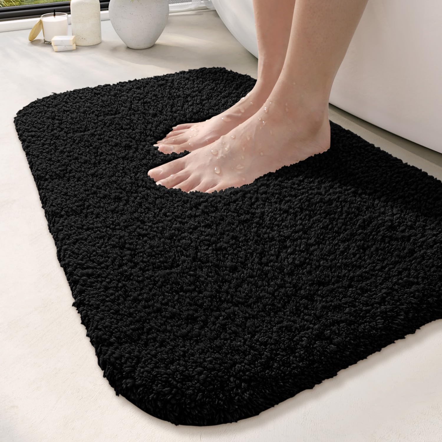 DEXI Alfombra Baño 40 x 60 cm, Alfombrilla Súper Absorbente, Extra Grueso, Ultra Suave de Microfibra, Alfombras Antideslizante para Bañera, Ducha, Negro