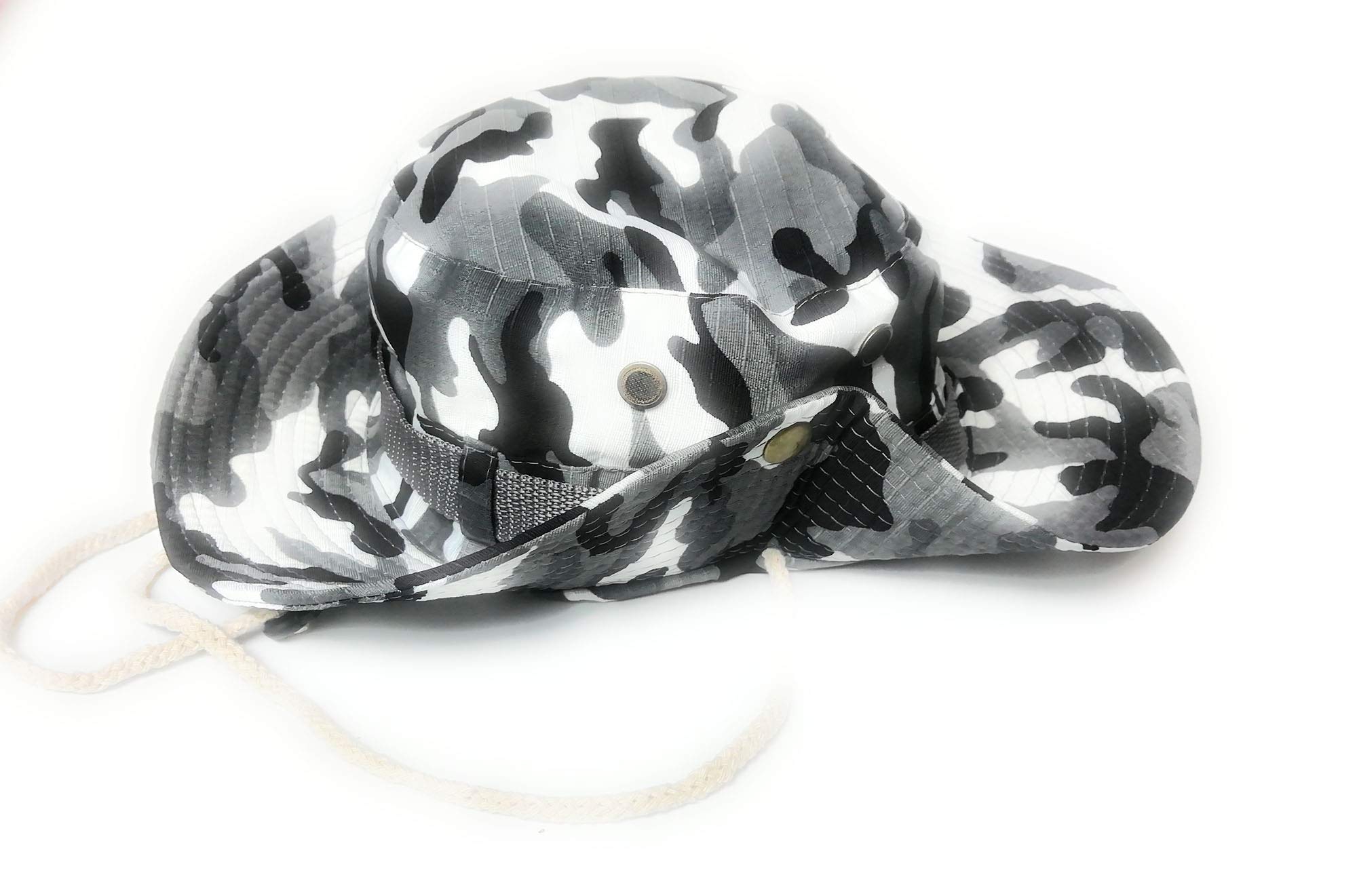KGM Military Style Boonie Bush Combat Brim Army Fisherman Corded Safari Sun Bucket hat - Outdoor Festival Hats (Camo Grey)