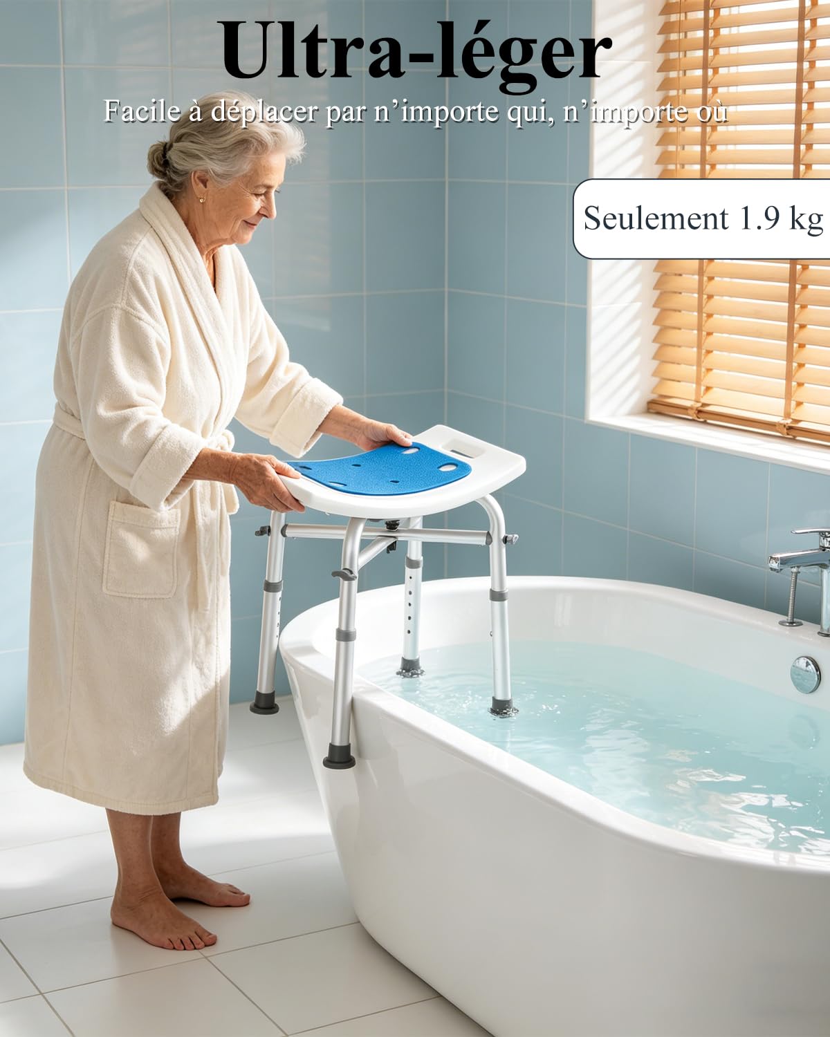 Taburete de ducha de altura ajustable para personas mayores con pasamanos con ventosa, silla antideslizante de aluminio de hasta 136 kg, asiento de ducha, silla para ducha y personas mayores
