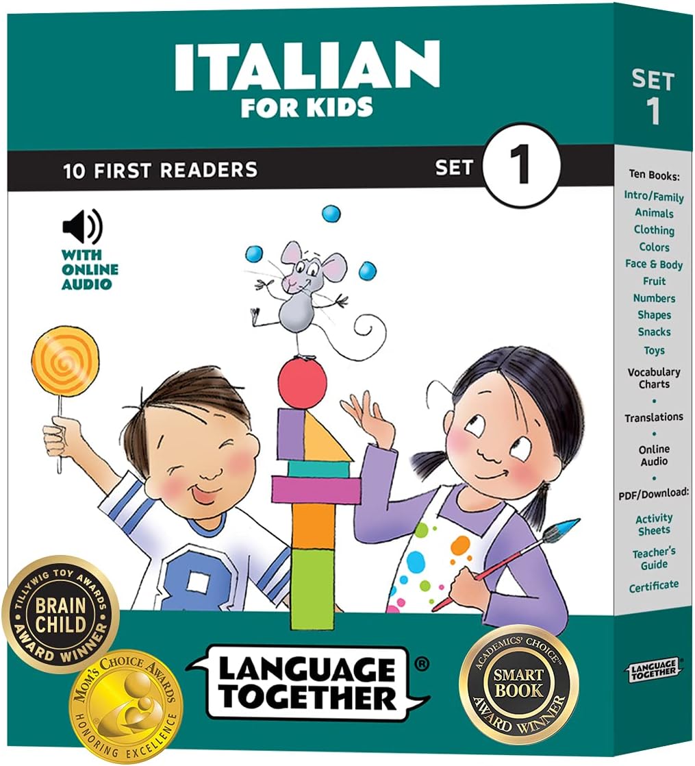 Italian for Kids: Beginner Learning Set of 10 First Reader Books with Online Audio and 100 Words: Learn Italian for Kids Ages 3-8, Set 1 by Language Together Paperback – 1 Aug. 2022
