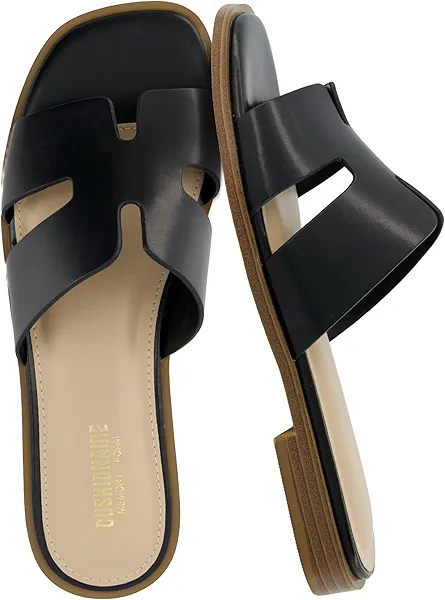 CUSHIONAIRE Voyage Cutout Strap Slides for Women, Slip On Summer Flats, Trendy Footwear, Comfortable Vacation Style Sandals for Women 2025