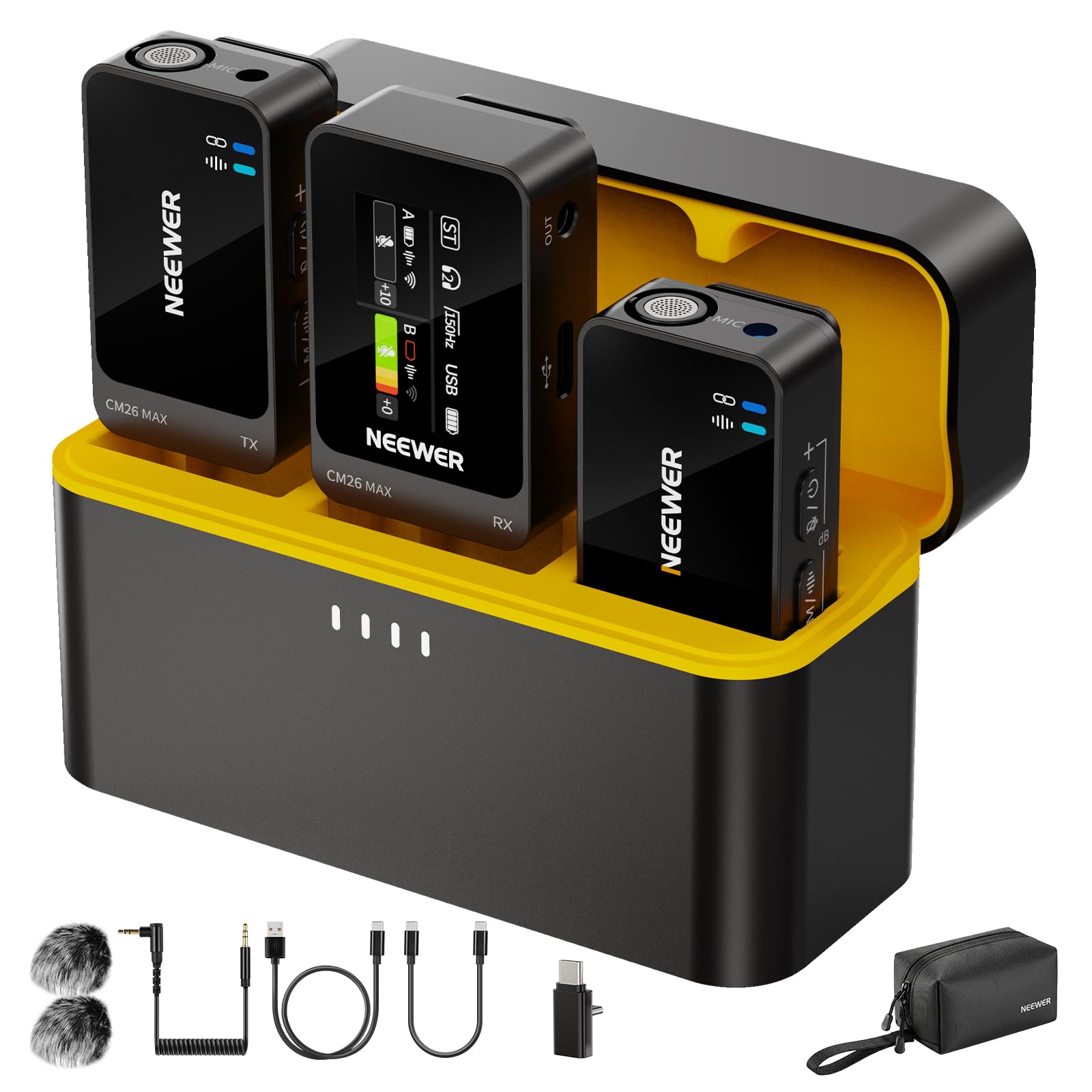 NEEWER CM26 MAX AI kabelloses Lavalier Mikrofon kompatibel mit iPhone 17 16 15 Android Kamera PC, USB C Plug & Play, APP Steuerung, 50 Std. Gesamtakkulaufzeit, 120m Reichweite, Apple MFi Zertifiziert