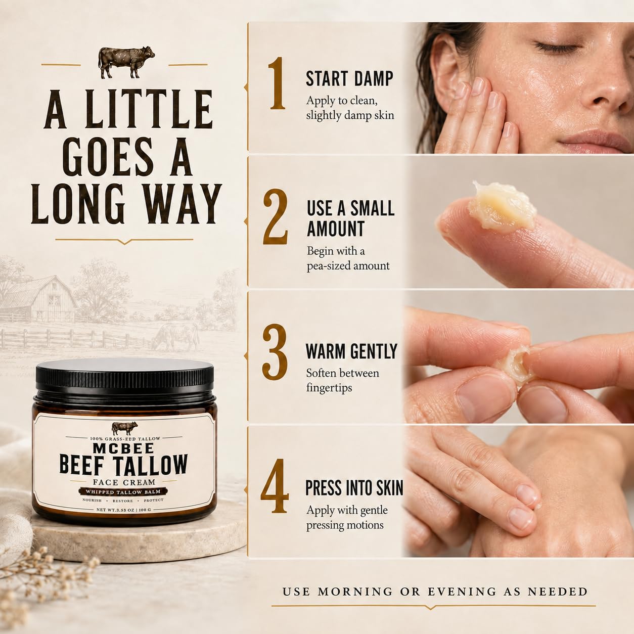 for Face, Whipped Beef Tallow for Skin & Face, 3.53 oz