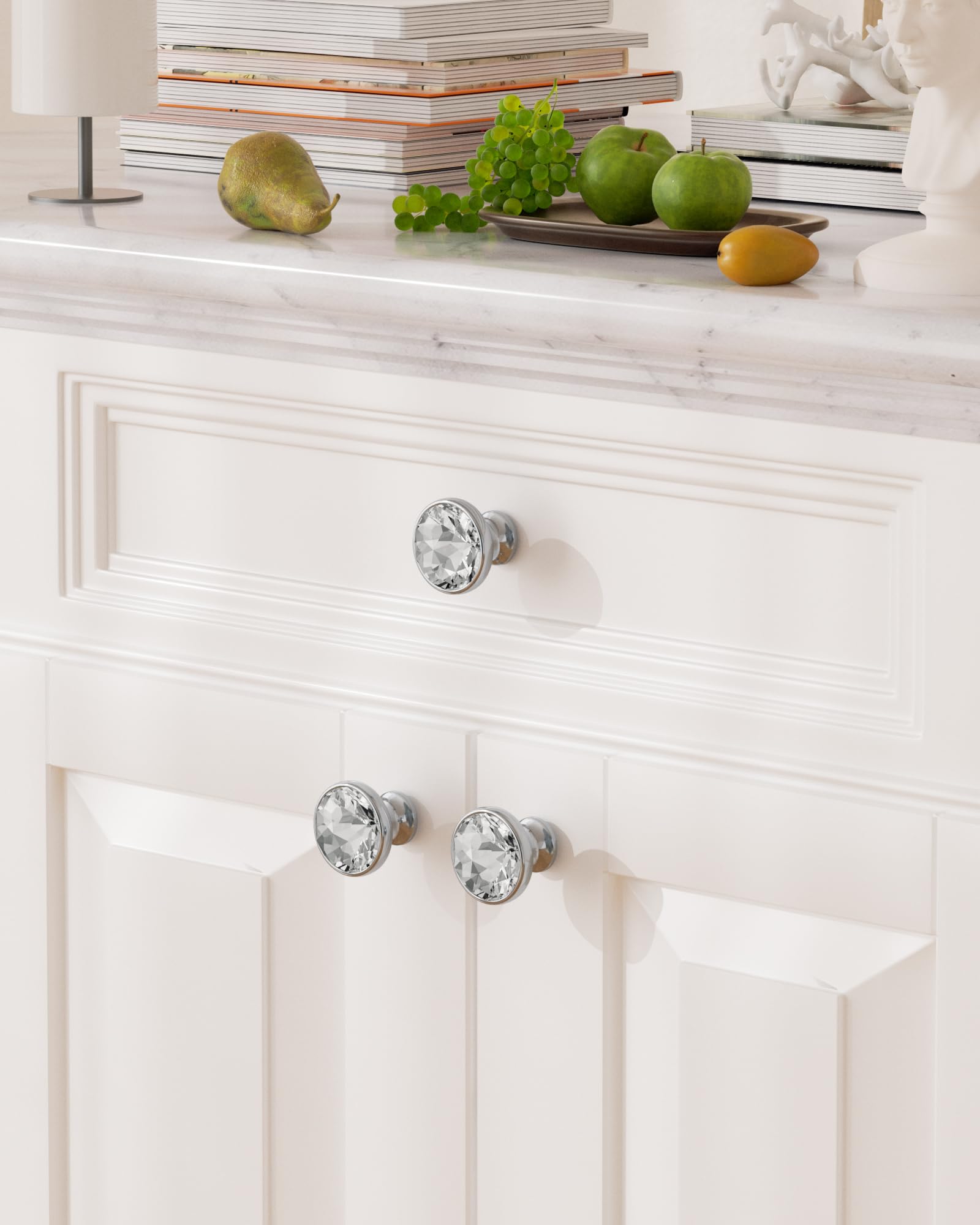 FURNIWARE 10 PCS Crystal Cabinet Knobs with 2 Sizes Screws, 34.2mm Drawer Handles, Elegant Clear Diamond Chrome - Image 2