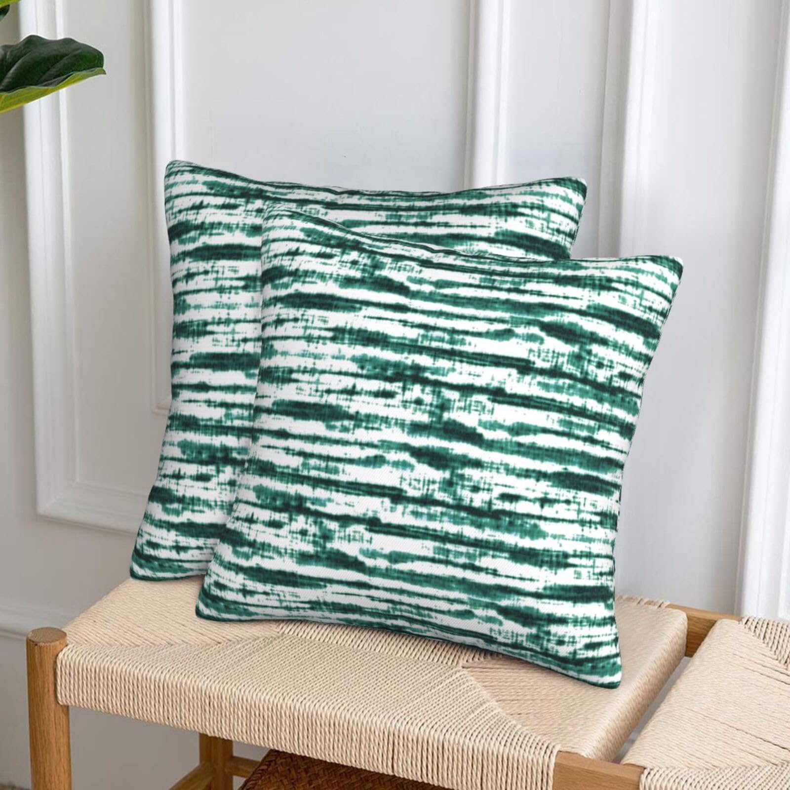QUALKNOY Set of 2 Velvet Cushion Covers 45x45cm Modern Abstract Art Teal Green Decorative Throw Pillow Cases 18x18 inches for Sofa Living Room Garden Outdoor Courtyard Decor Pillowcases - Image 3
