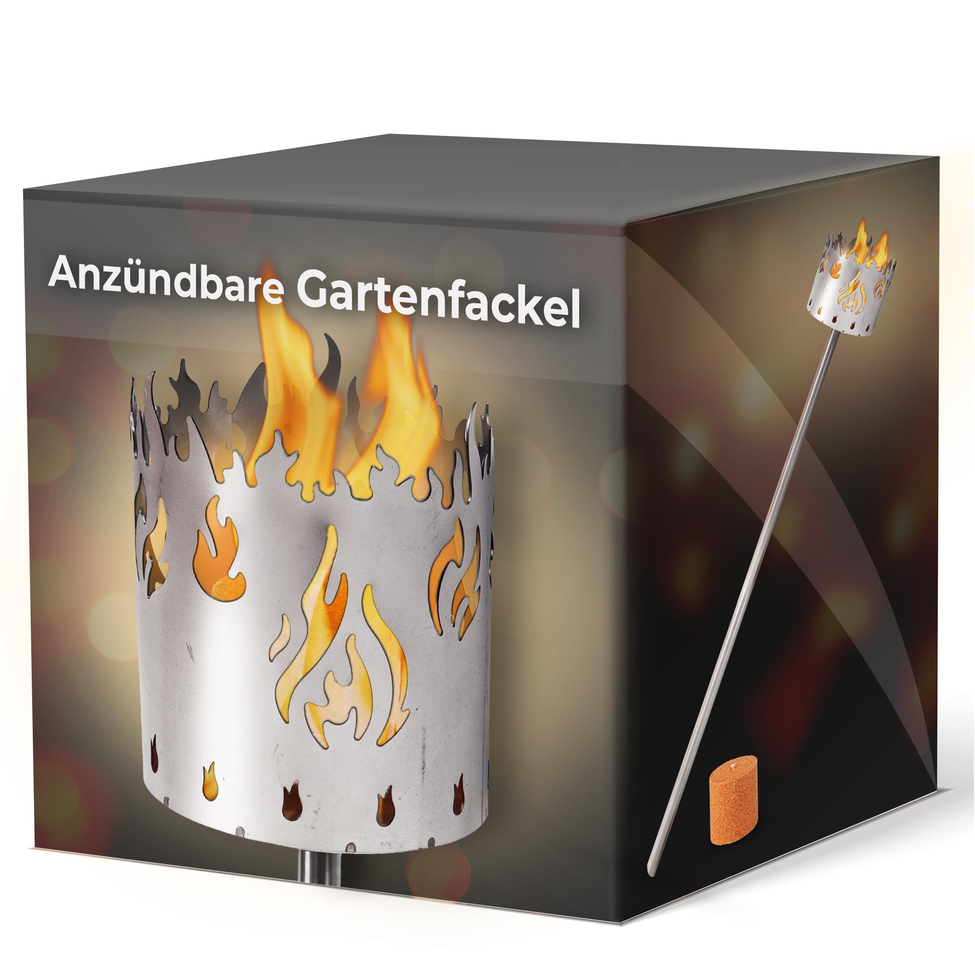 Gartenfackel für draußen Motiv Feuer 1x Brennelement - Holzspäne mit Wachs - Schwedenfackel Pelletfackel Feuersäule Flammschalen Wachsfackel Gartenleuchte