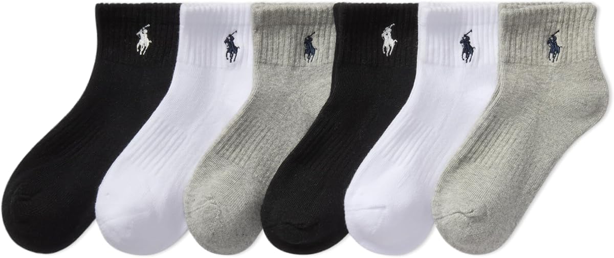 POLO RALPH LAUREN Calcetines tobilleros deportivos de rendimiento para niño - Paquete de 6 pares - Comodidad suave y acolchada