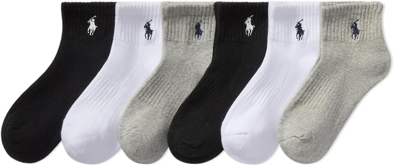 POLO RALPH LAUREN medias tobilleros deportivos de rendimiento para niño - Paquete de 6 pares - Comodidad suave y acolchada