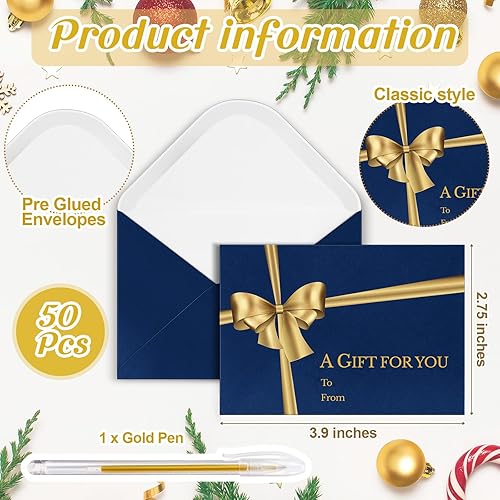 Vista 22 de Glenmal 50 sobres para tarjetas de regalo de Navidad con soporte para tarjetas de lazo dorado, sobres de negocios con bolígrafo de tinta dorada
