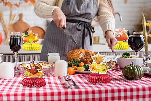 Vista 32 de Centros de mesa de Acción de Gracias, Happy FAL Ya'll 3D Honeycomb Centros de mesa de cosecha, gnomos, calabaza, naranja, letrero de otoño
