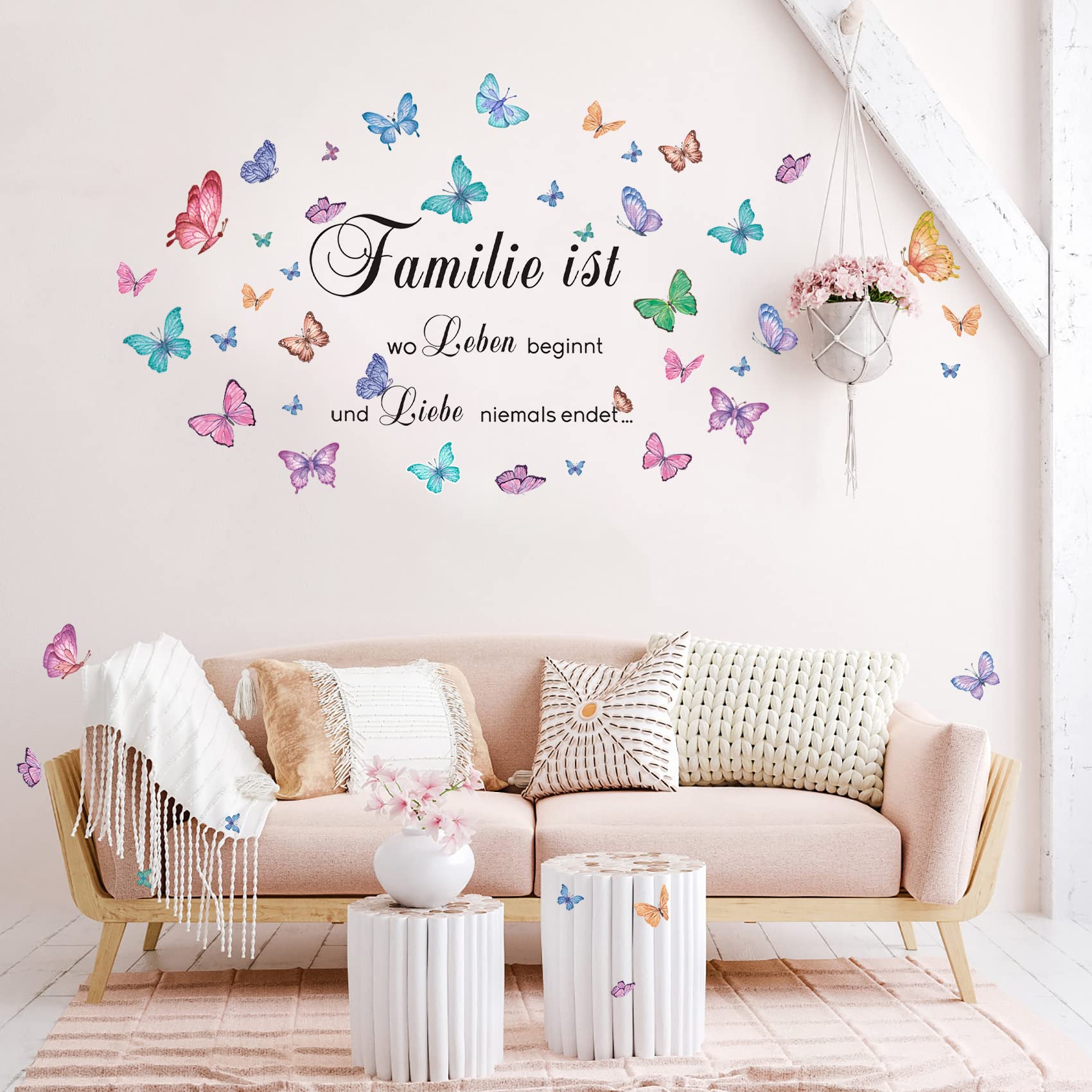 Wandaufkleber Mit Familiensprüchen & Schmetterlingen – 110x95 Cm, Abnehmbar, Vinyl, 2 Bögen