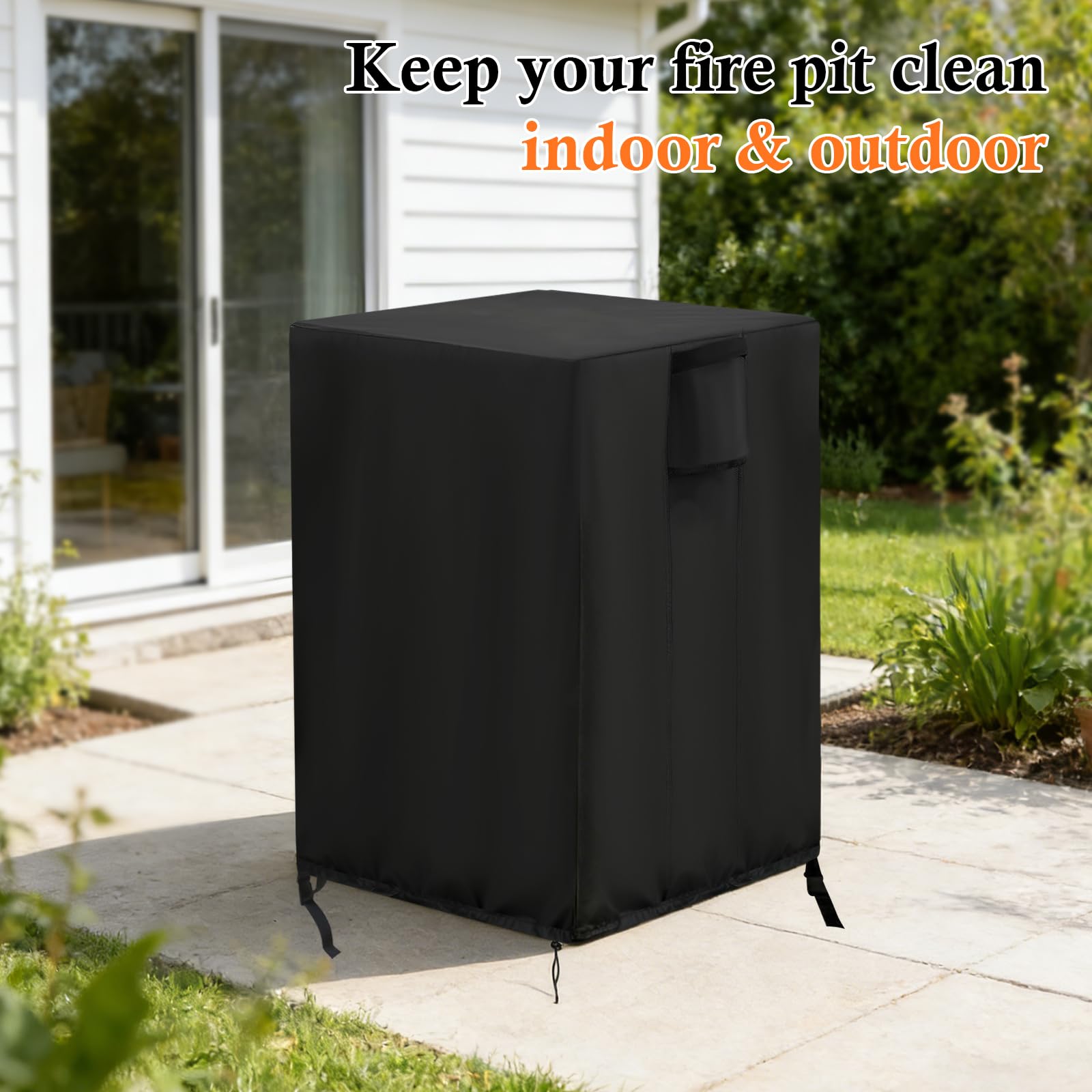 Fire Pit Cover - Onlyme Fire Table Cover Square, 420D Oxford Outdoor Propane Firepit Covers Waterproof with drawstring for Gas Firepit Column and Fire Bowl - 55x55x89cm — view 5