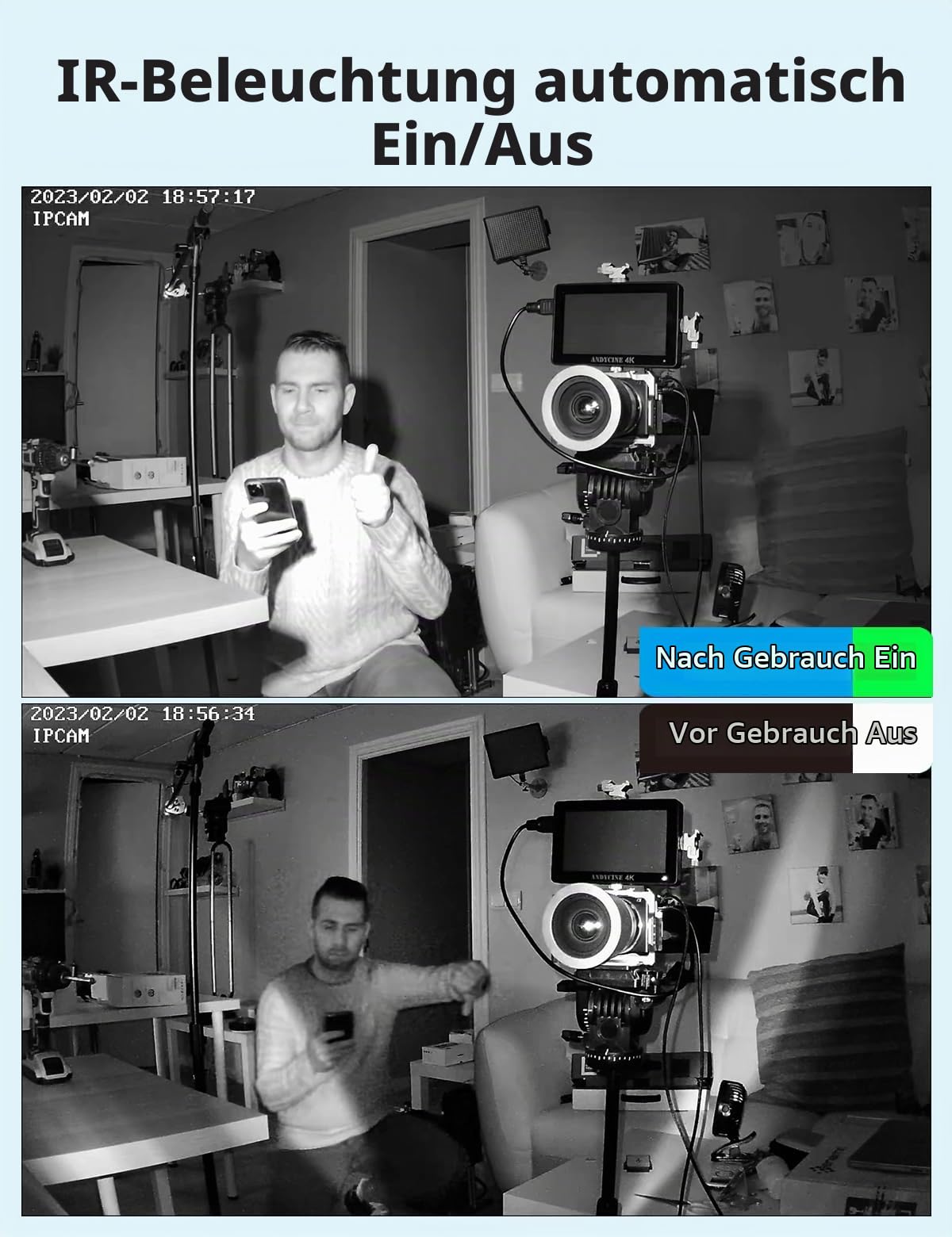 TONTON IR Infrarot-Nachtsicht Kamera 30M (100ft) für CCTV Überwachungskamera/Quest3/Quest2/Quest/VR2 Playstation(PSVR2)/ PS5 VR2. 3M DC Netzteil für Innen-und Außenbereich, Auto Ein/Aus, 2Pack, Weiß