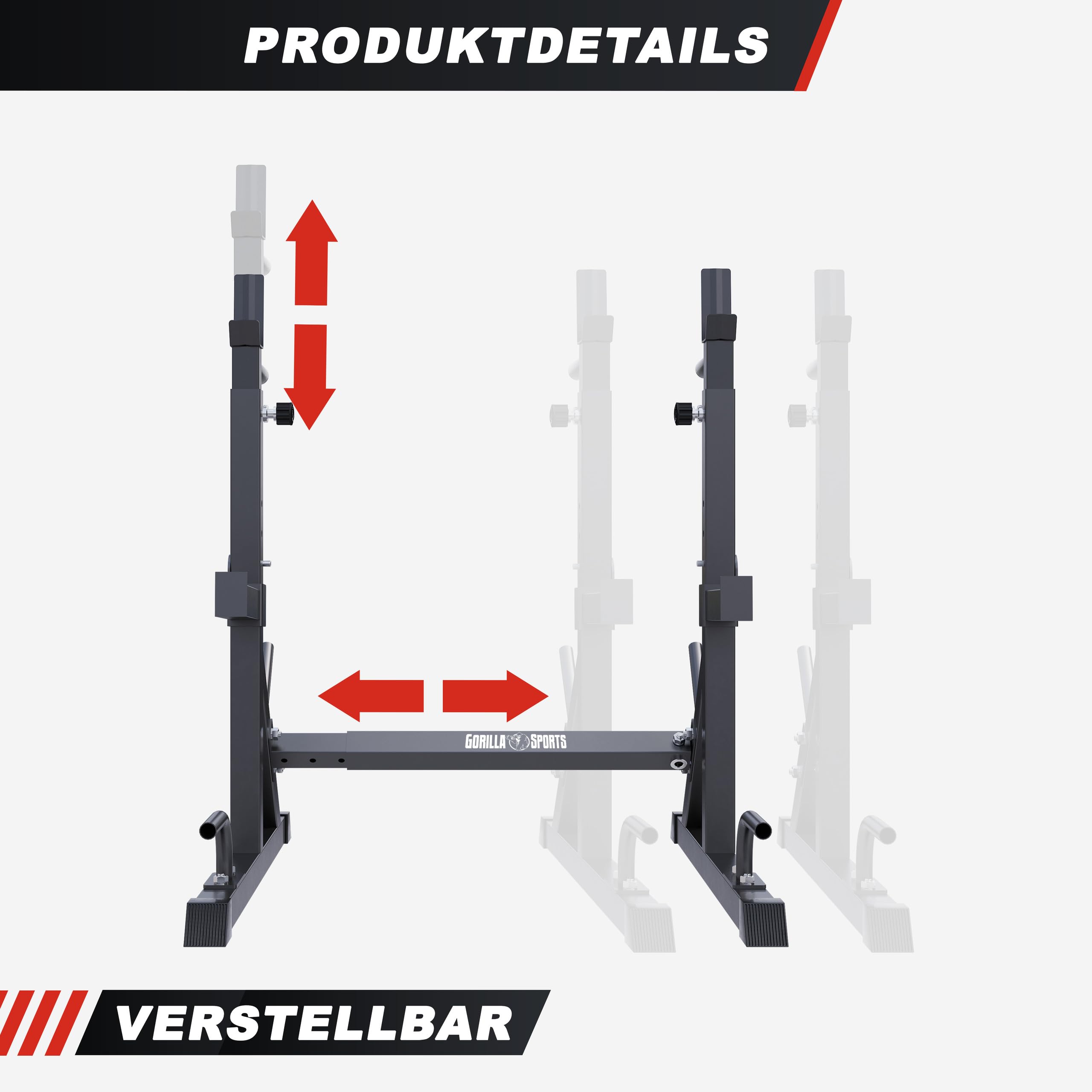 GORILLA SPORTS® Rack Palestra - Regolabile altezza e larghezza, Multifunzione, Max da 200 a 250 kg - Supporto Bilanciere, Porta Bilanciere da Terra, Squat Rack Palestra Casa, Stand Squat