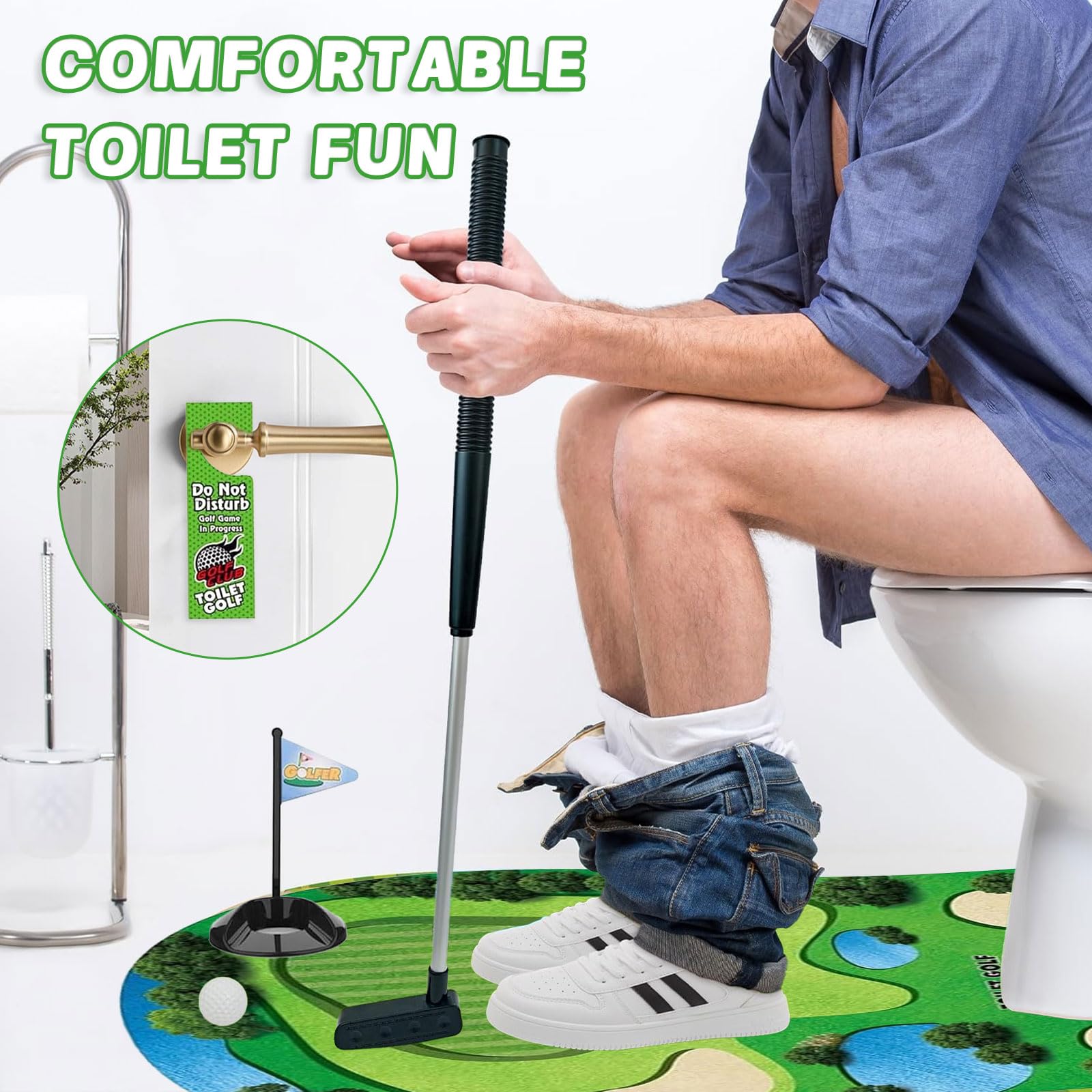 WiDream Set de Regalo de Golf para Inodoro, Juego de Baño para Práctica de Mini Golf