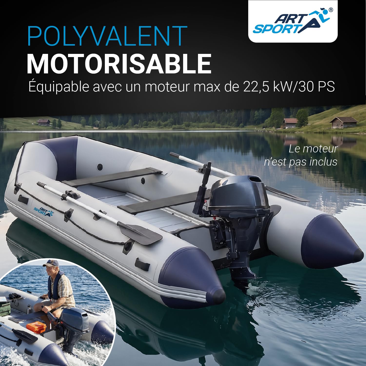 ArtSport Bateau Paddel Boot Gris avec Alu Sol – 3,80 m