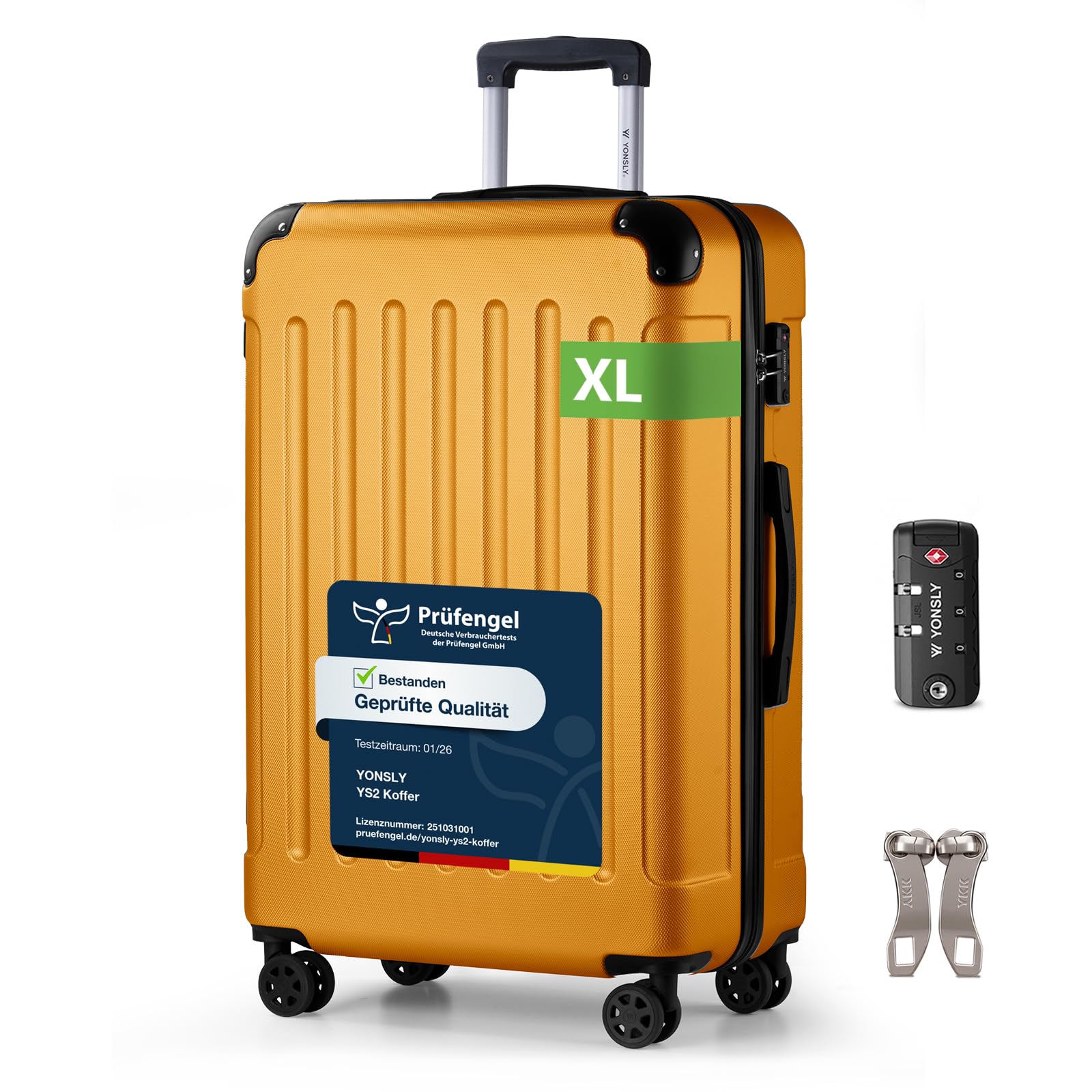 YONSLY Trolley Koffer Set, Reisekoffer, Rollkoffer Handgepäck, Kabinkoffer Suitcase, Gepäckset mit 360° Rollen, Hartschalenreisekoffer, Zahlenschloss, Gummigriff