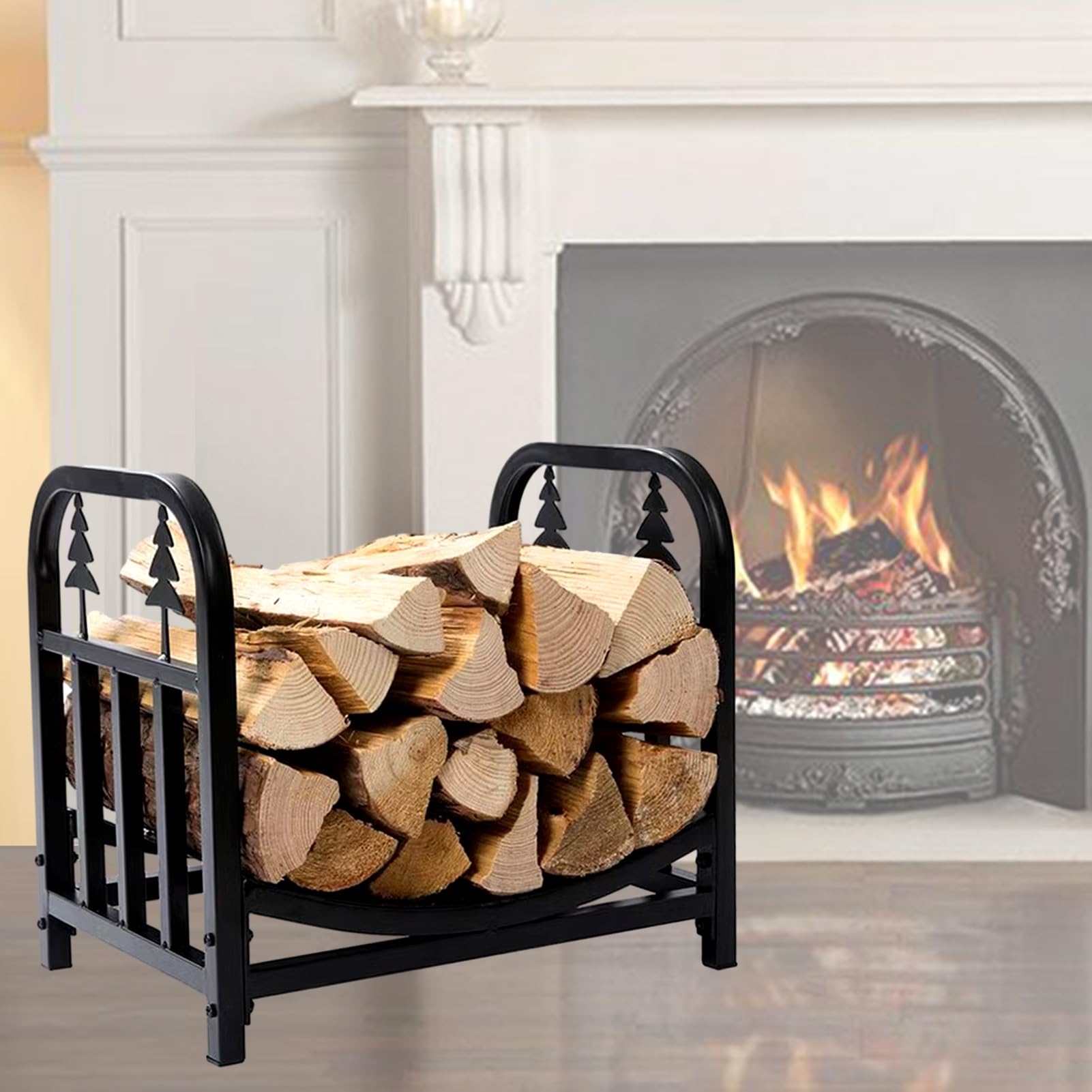 Support à bûches en métal robuste pour le stockage de bois intérieur et extérieur