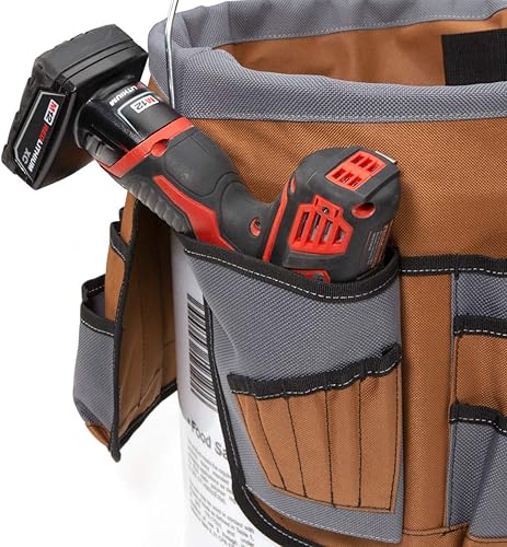 Miniatura 3 de Dickies Organizador de cubo de 35 bolsillos de 5 galones con funda de taladro, mango acolchado y correa de cinta, para contratistas y pintores