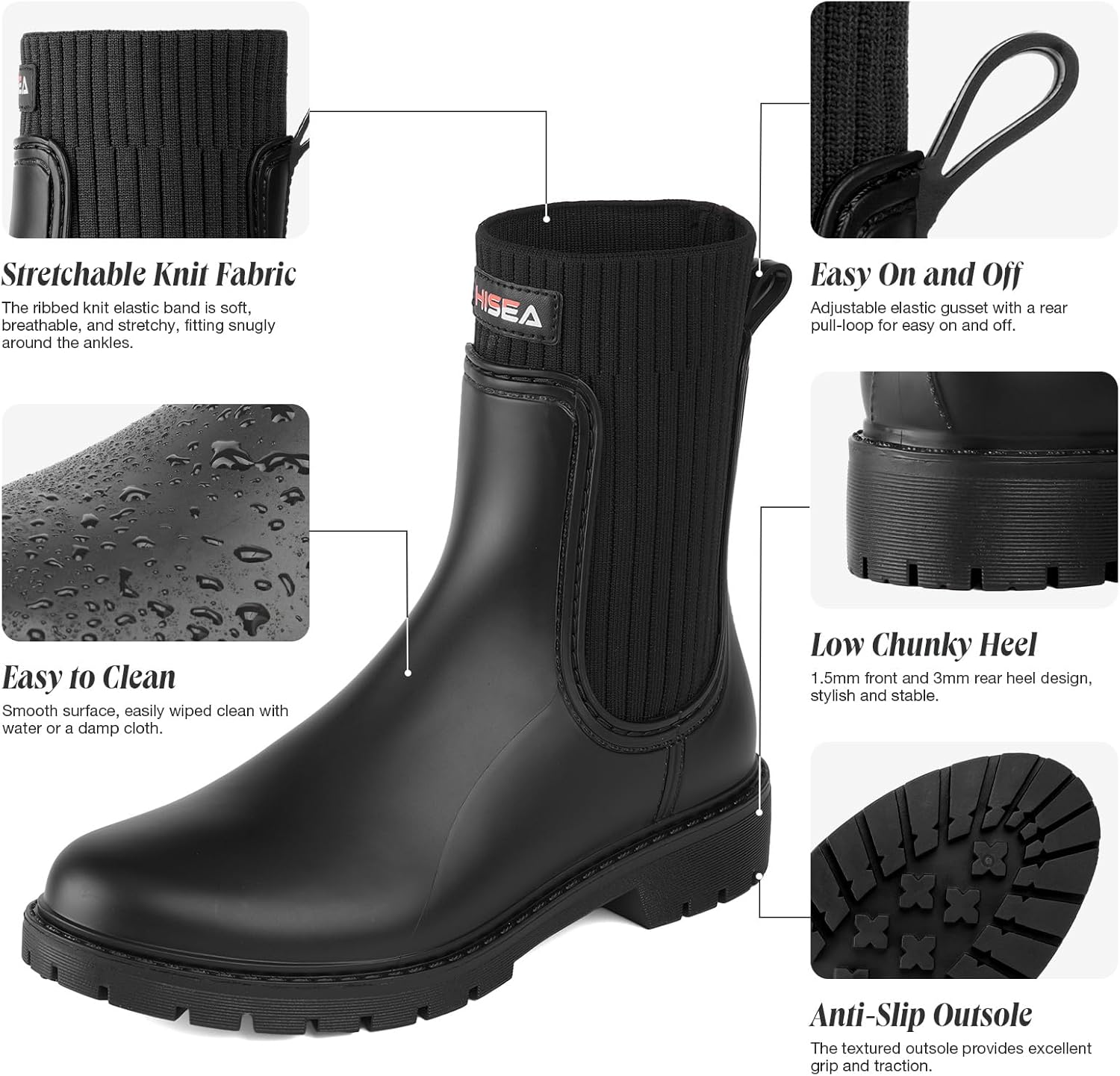 HISEA Short Rain Boots for Women Waterproof Chelsea Boots Rubber Garden Shoes for Ladies with Comfort Insole Lightweight Fashion - Image 4