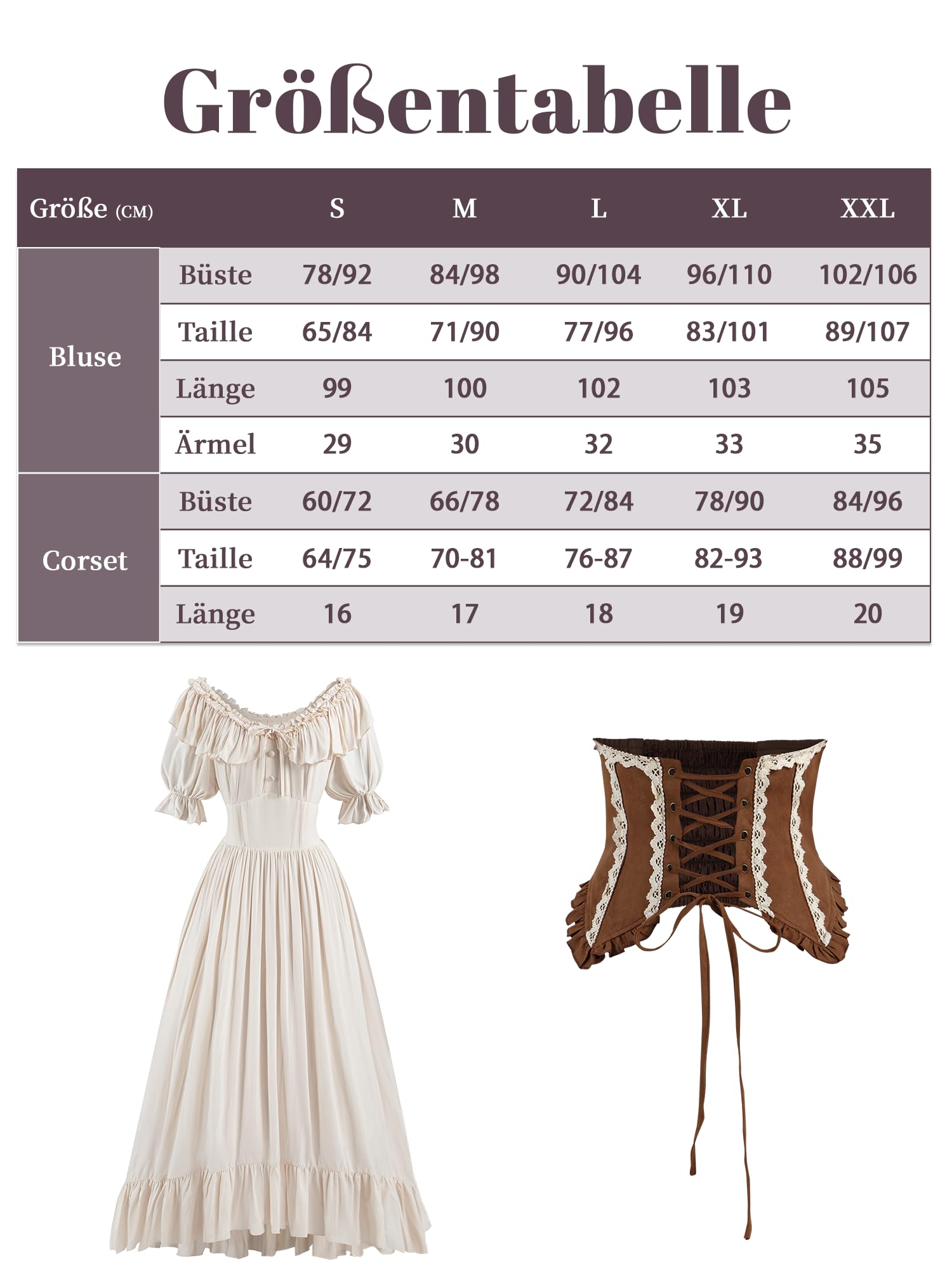 Fiamll Robe médiévale à manches courtes pour femme - Robe longue Renaissance - Vêtement victorien - Ourlet haut - Robe de soirée pour les festivals médiévaux et le carnaval