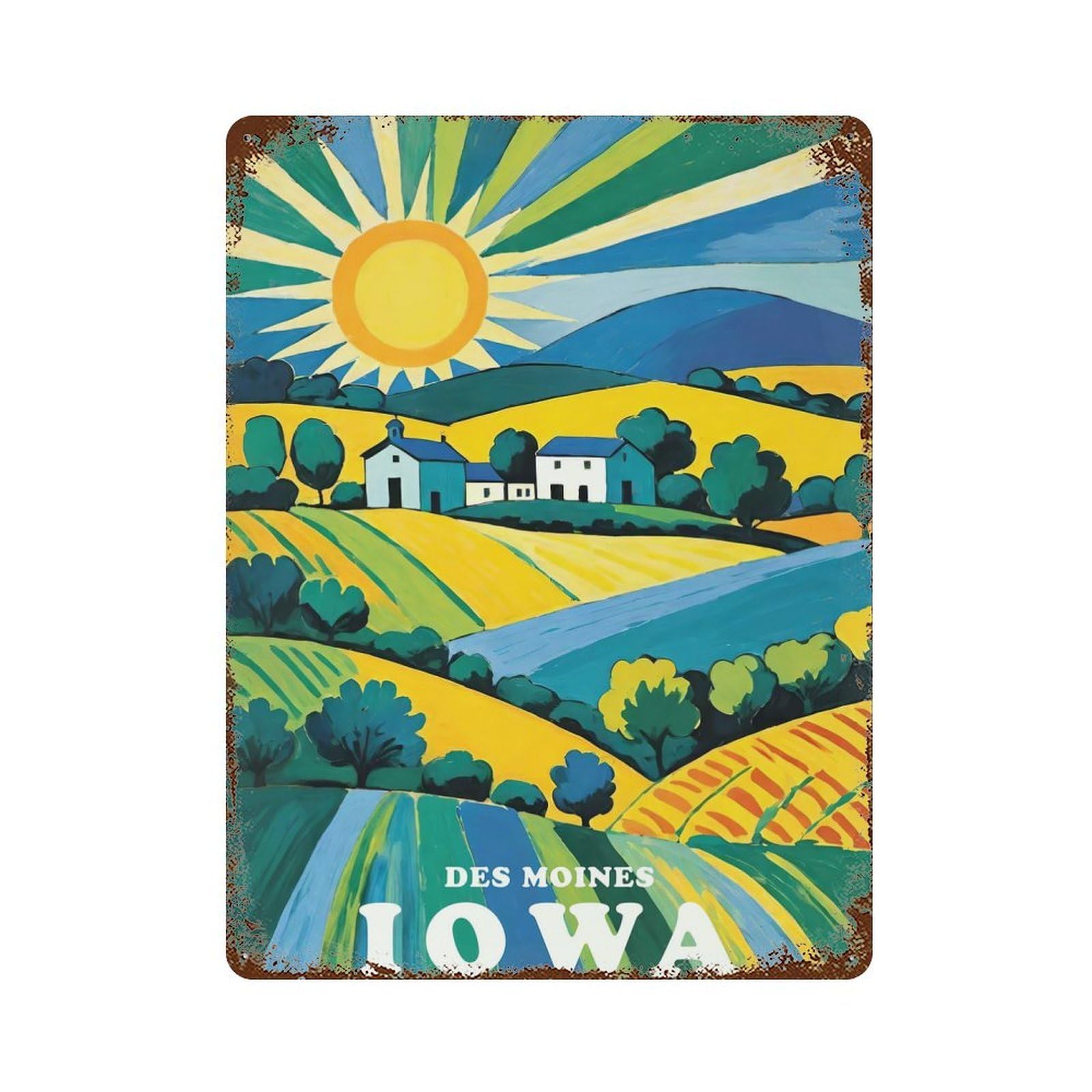 Des Moines Iowa Landscape Decorative Tin Sign 15.7"x11.8", Vintage Wall Decor for Garage, Pub Or Kitchen