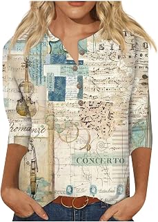 for Lady Tunic Tank Top Pull On Relaxation Vintage Retro 3/4 Sleeve Valentine Day Tunic Tops Broadcloth Round Club Round Neck