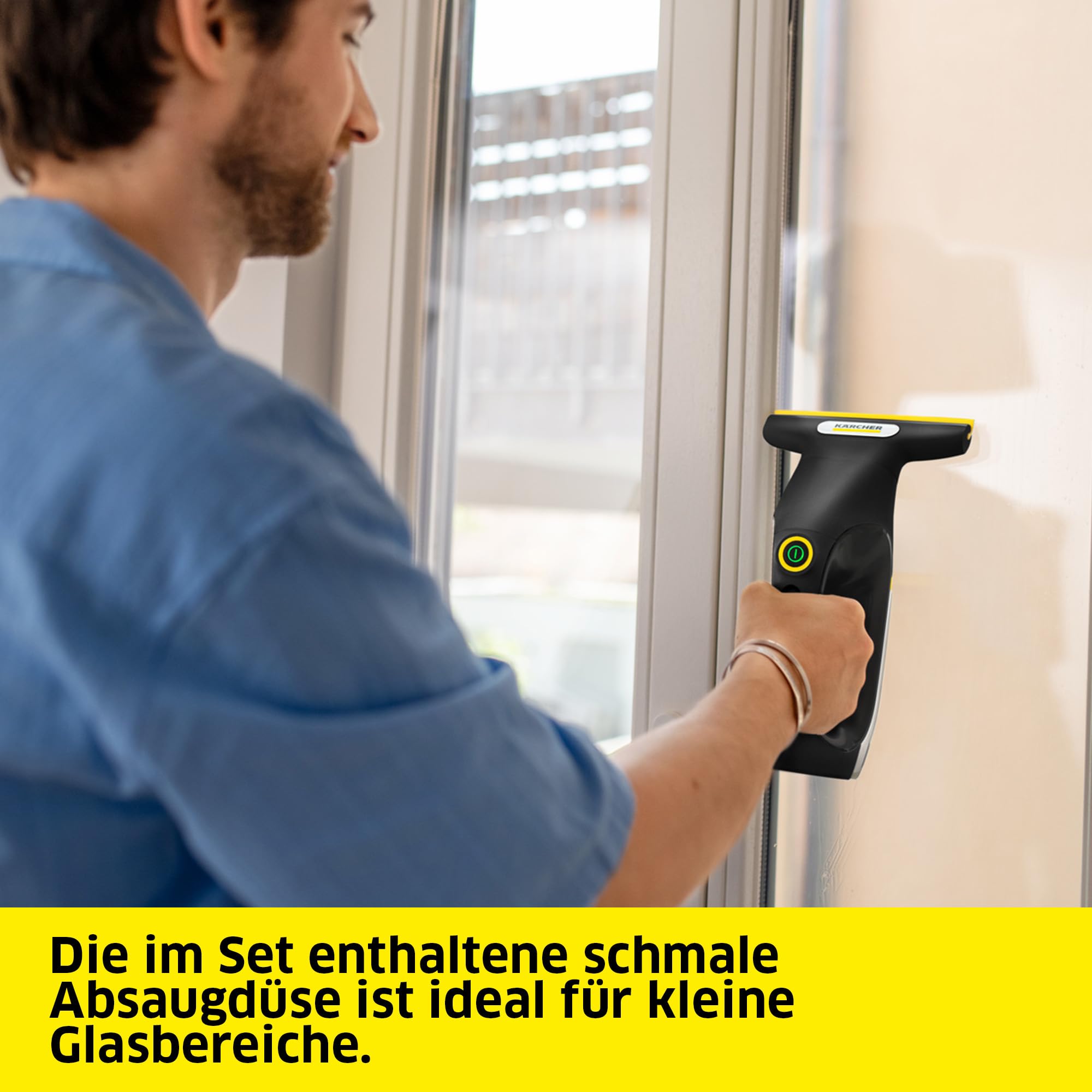 Kärcher Akku-Fenstersauger WV 2 Universal Precision+ Black, Akkulaufzeit: 35 min., Schmutzwassertank: 120 ml, 2 Absaugdüsen, Sprühflasche mit Mikrofaser-Wischbezug, 20 ml Fensterreiniger, USB-C-Port