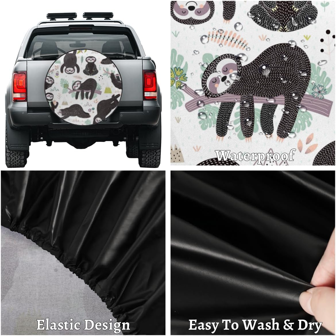 Sloth Lovely Tire Covers Portable Spare Tire Cover Soft Durable Waterproof Dustproof Set of 4 Bags 15 Inches for Car Truck SUV Trailer Camper