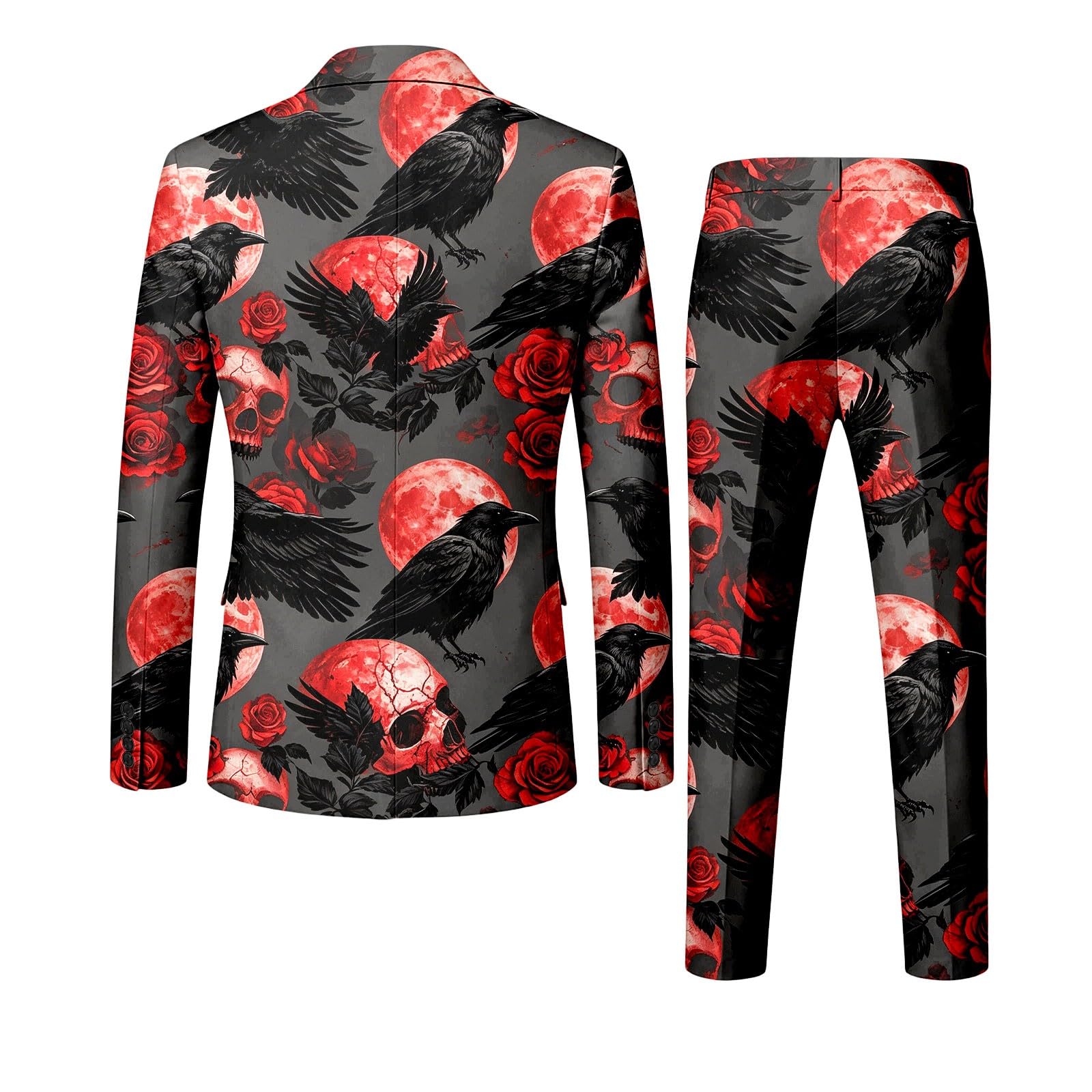 Generisch Slim Fit Herren Halloween Anzug 3 Teilig Elegant Mit Halloween-Print Herrenanzug Anzüge Jacke Stilvolle Sakko Krawatte Für Partys Veranstaltungen Blazer Mantel Festlich Kostüm