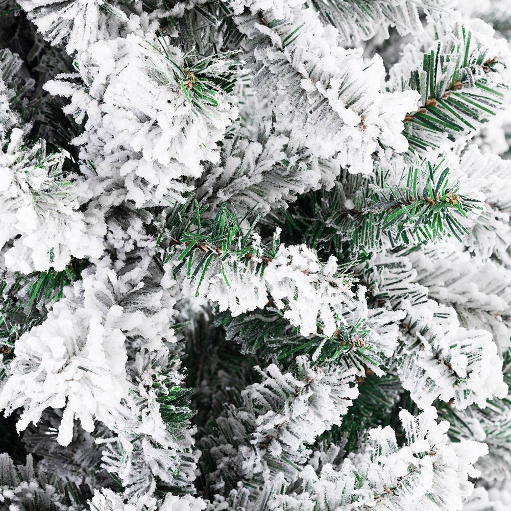 Bakaji Albero di Natale Super Folto Pino Verde Slim Salvaspazio Innevato Base Croce in Ferro Pieghevole Altissima Qualità Con Neve Rami ad ombrello Facile Montaggio Ecologico Ignifugo (180cm)