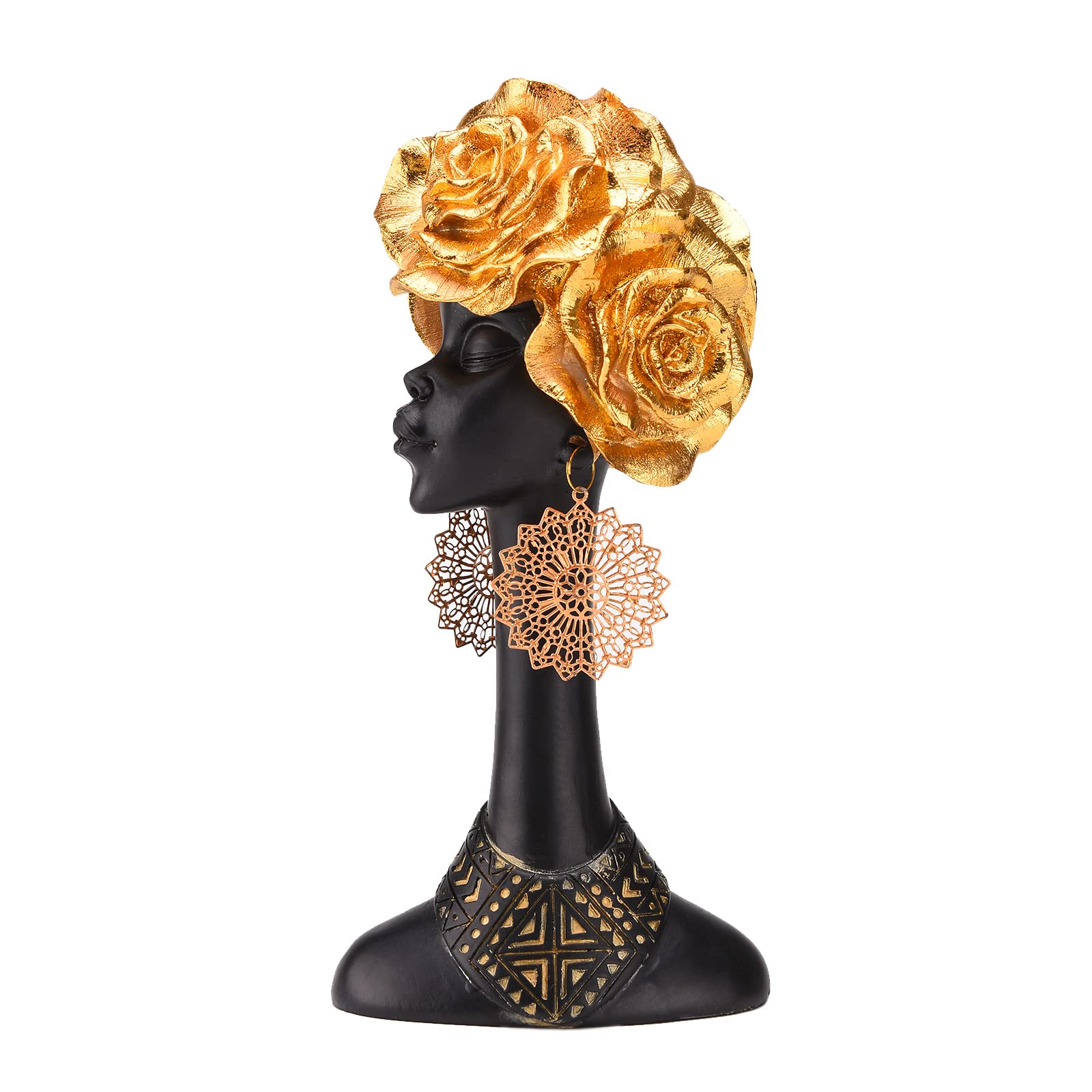 Statua in resina nera con fiore e orecchini, tribù africane decorazione moderna per la casa, ornamenti per la lavorazione artistica, utilizzati per collezione, regalo, famiglia decorativa