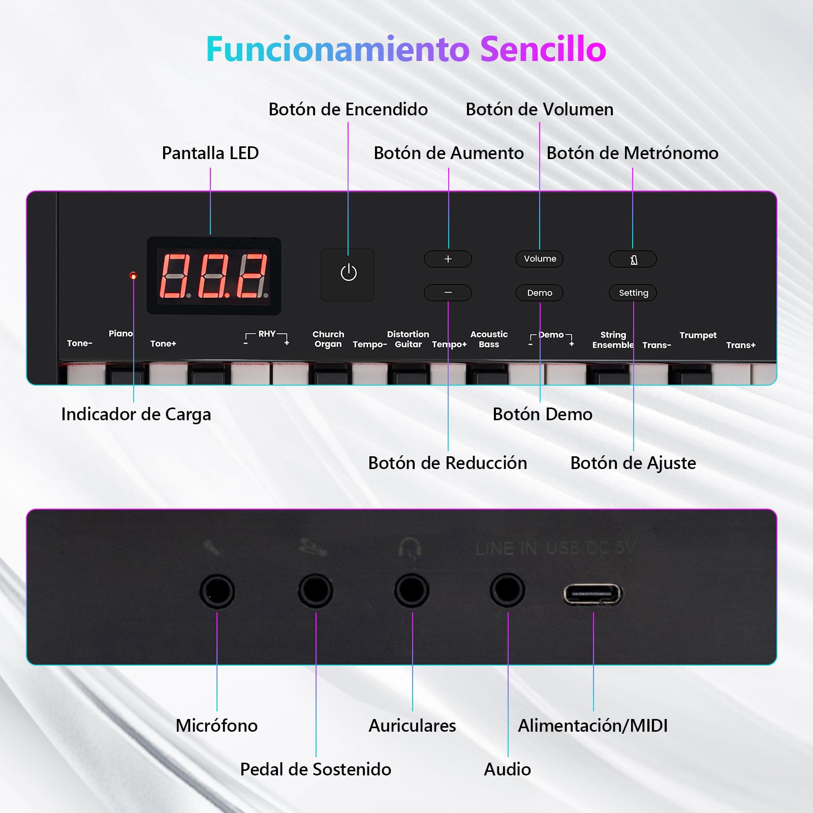 GOPLUS Teclado de Piano Eléctrico de 61 Teclas, Piano Digital con Soporte Ajustable y Taburete Teclas Semi-Pesadas, Función MIDI Audio Inalámbrica, Atril, Pedal de Sustain, Bolsa Portátil, Negro