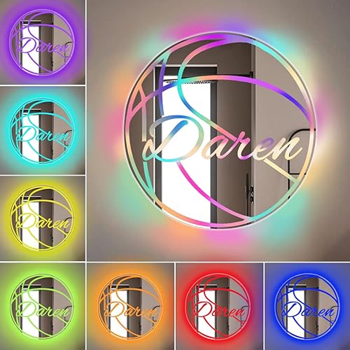 Miniatura 8 de Letrero de espejo de fútbol con nombre personalizado, luz LED, espejo de baloncesto personalizado, luces de neón, arte de pared para decoración de