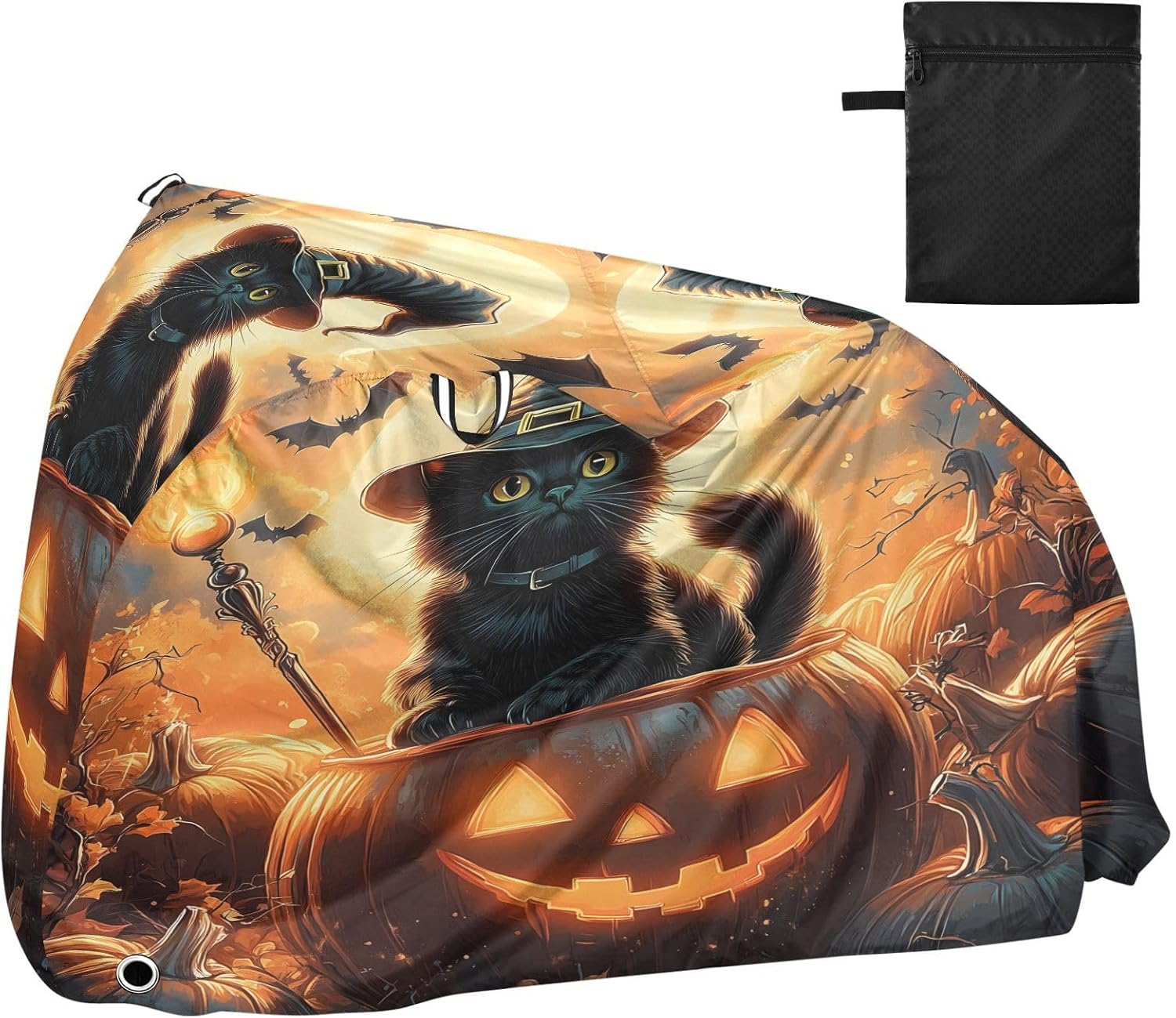 ALAZA Black Cat Pumpkin Halloween Bike Cover Waterproof Outdoor Ebike Bicycle Covers Tarp Protection for 1/2 Bikes, Sun UV Dust Wind Proof