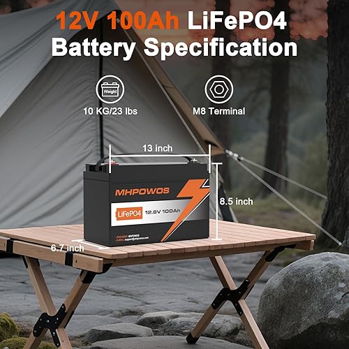 Miniatura 5 de Batería de litio LiFePO4 de ciclo profundo de 12 V 100 Ah - Grupo 31, 1280Wh, 15000 ciclos, BMS de 100 A con protección a baja temperatura para RV,