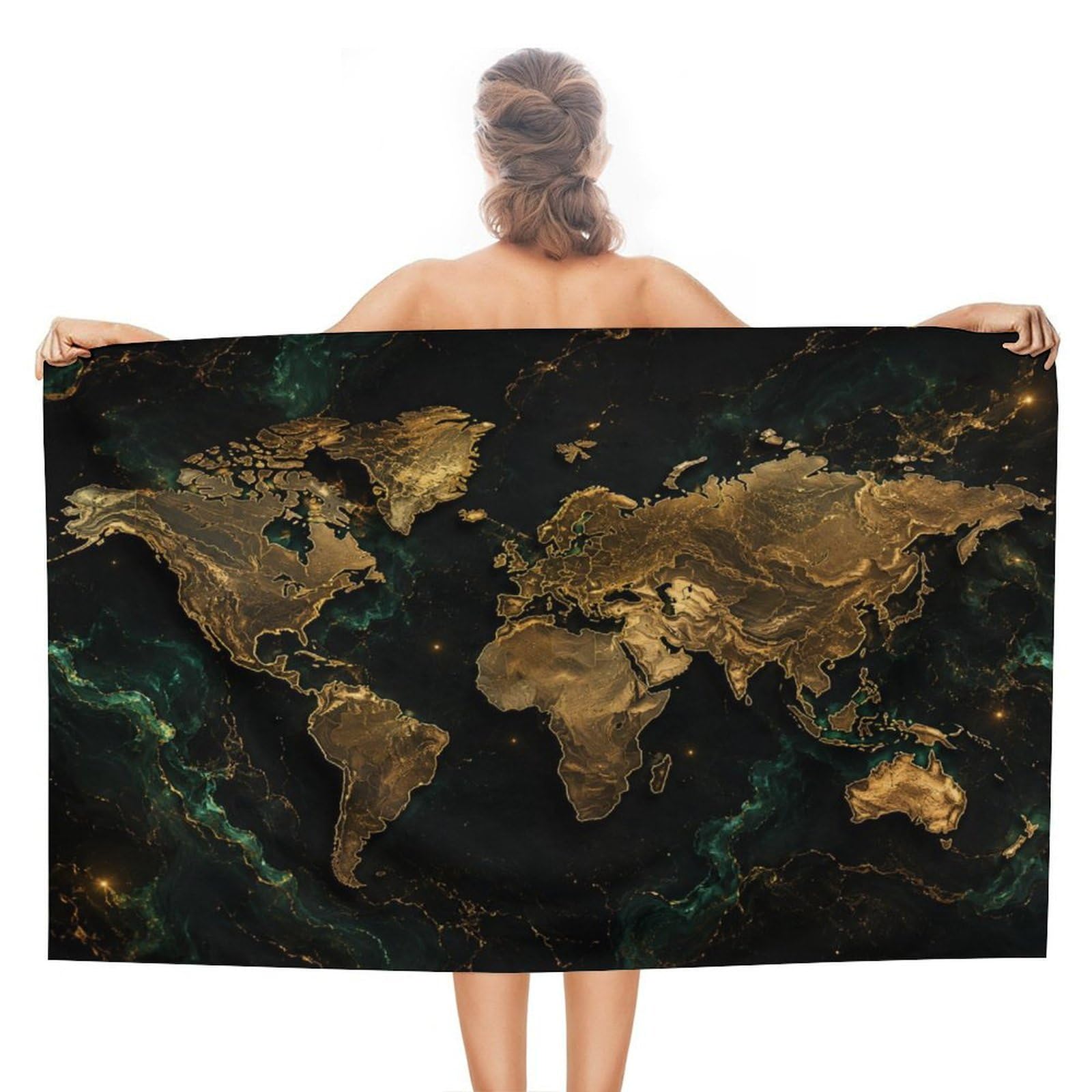 Anceky Golden World Map Oversized Beach Towel Quick Dry Sand Free Microfiber Travel Towel Lightweight Multi Purpose Beach Blanket Pool Gym Bath Towel 51x31 in
