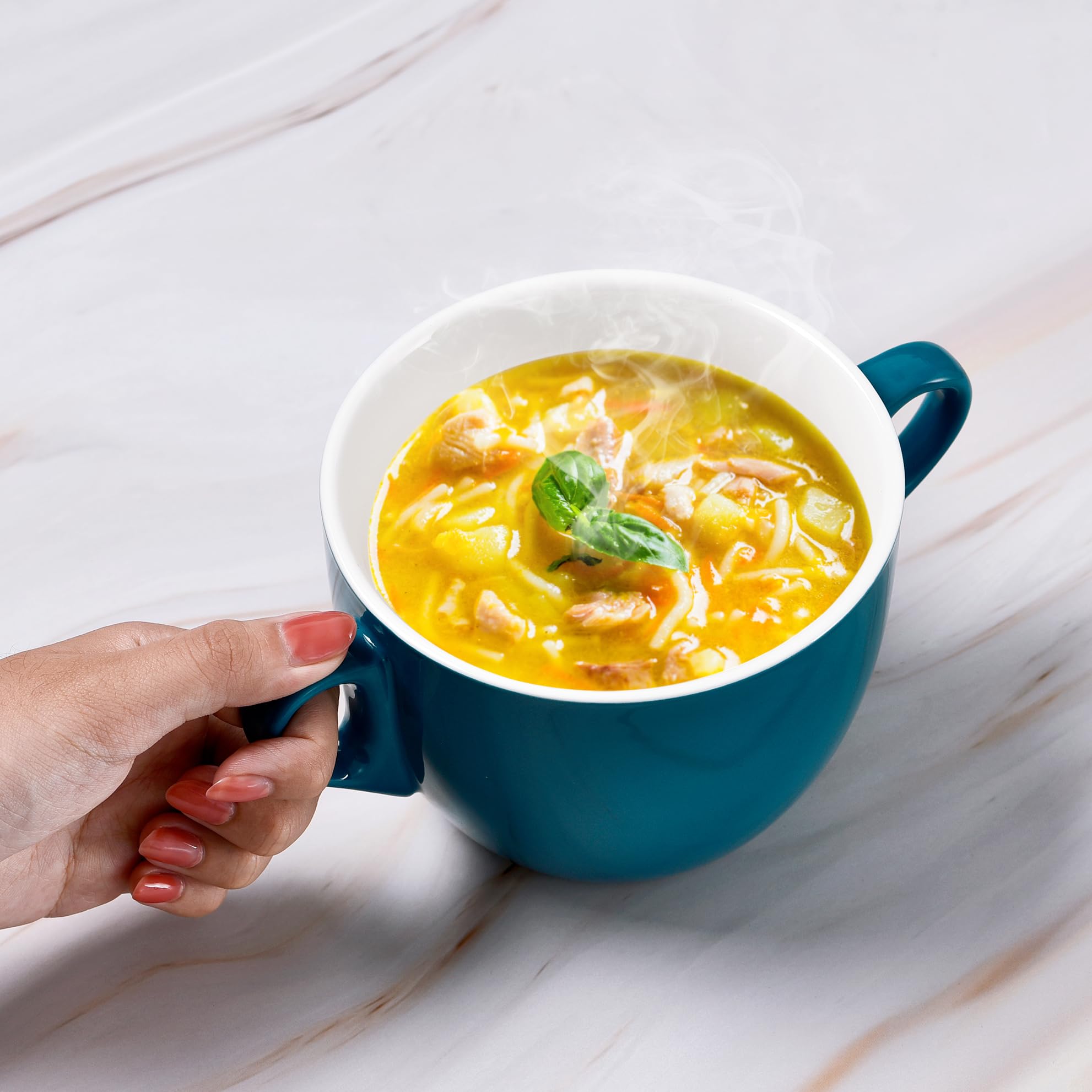 Juego de 4 cuencos de sopa versátiles de gres para servir con asas, apilables, regalo de salud, reemplazo perfecto o regalo de cocina para calentar la casa
