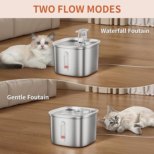 Miniatura 5 de Fuente de agua para gatos, fuentes automáticas para gatos de 2.2 L para beber con efluente de cascada, dispensador de beber para mascotas súper