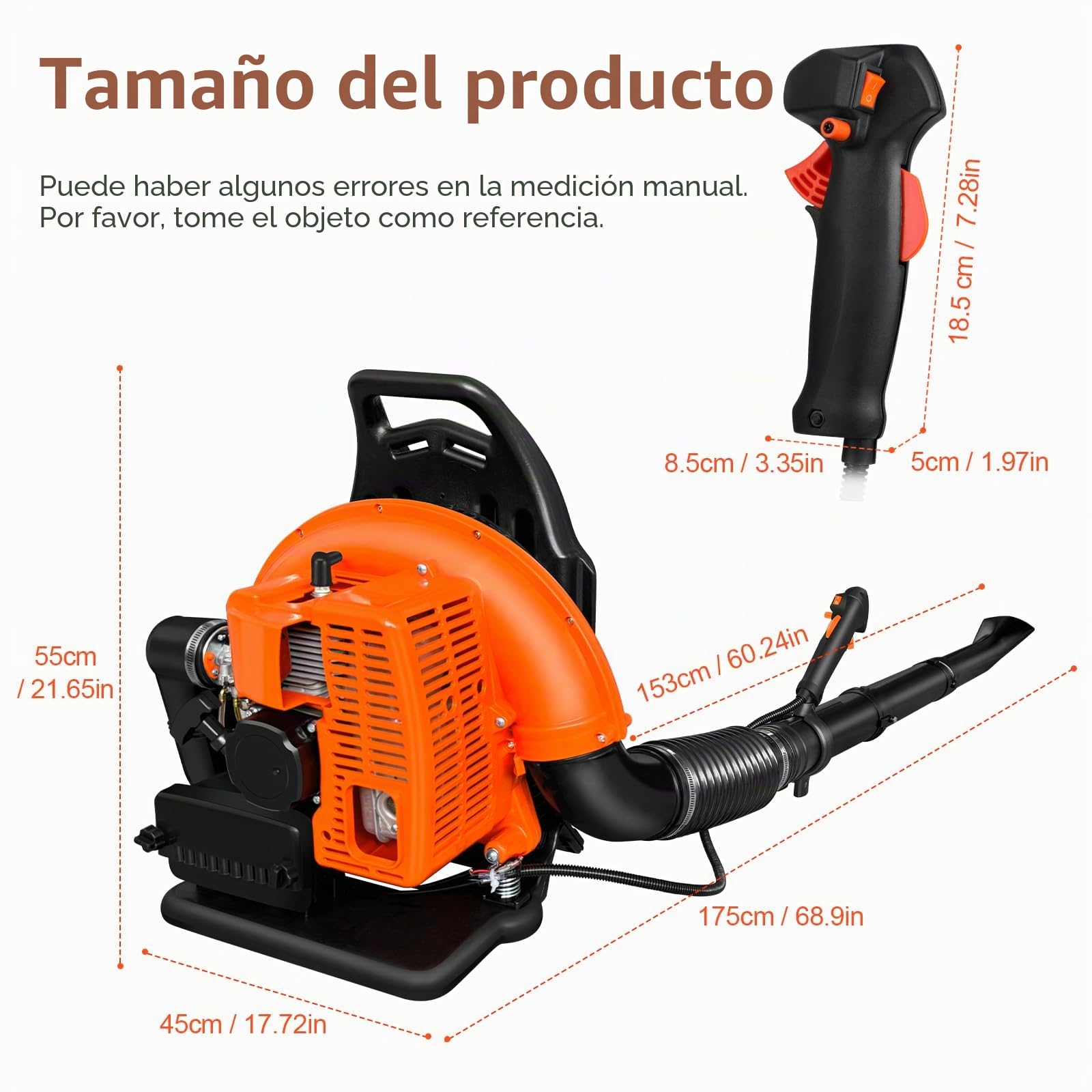 63cc Soplador de Hojas a Gasolina, Estilo Mochila, ASUNCELL Velocidad de Soplado, Soplador de Hojas a Combustible Inalámbrico para Patios, Jardines
