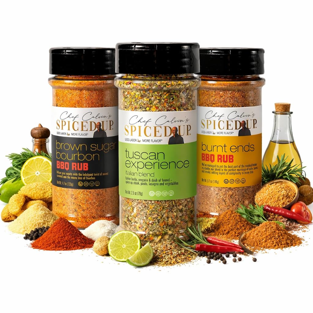 Spiced Up 3 Pack BBQ Rub Seasoning for Beef, Chicken & Seafood | Bold Smoky Dry Steak Rub for Roasting & Grilling | Salmon Seasoning for Frying | Kosher, Non-GMO, 100% Vegan, Gluten-Free