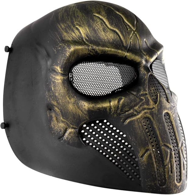 Flexzion Airsoft Paintball Mask Full Face Skull Skeleton Metal Mesh Eye BB Field Protection Safety Guard Cosplay Revenger for Outdoor Activity Hunting Wargame Cosplay