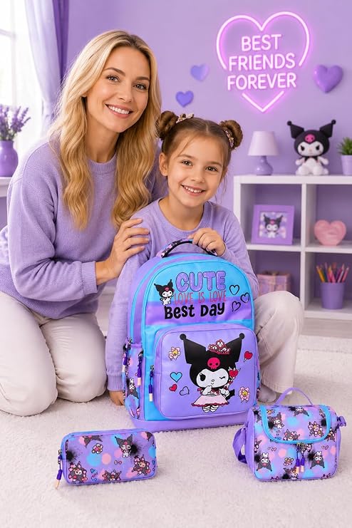 3’lü Set İlkokul-Ortaokul Çantası Kız, Çocuk Sırt Çantası Okul Çantası, Kız Çocuk Desenli İlkokul Okul Çantası, Beslenme Çantası, Kalemlik, Kız çocuk okul çantası ilkokul seti yeni