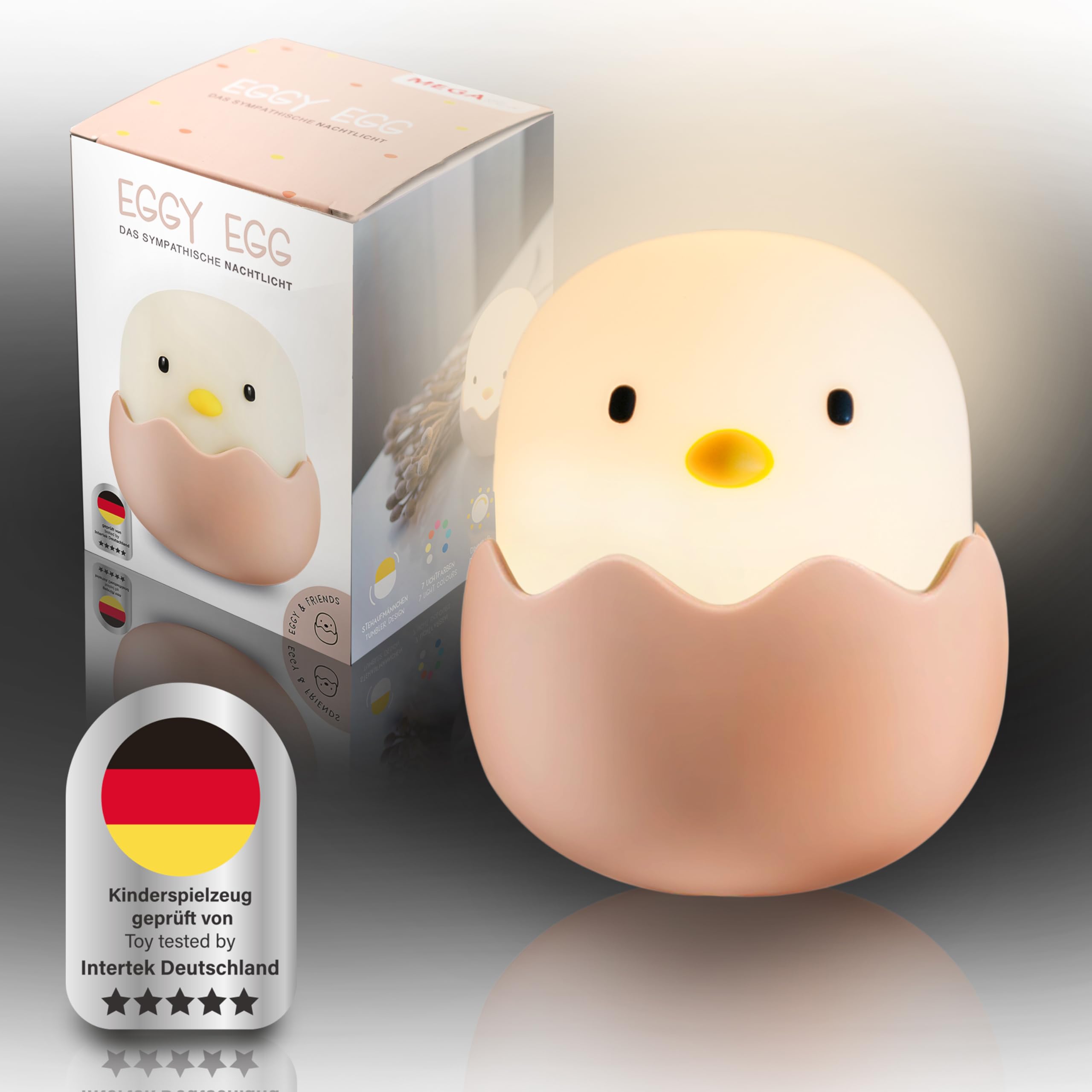 MegaLight LED Nachtlicht Kinder | Nachtlicht Baby ohne verschluckbare Kleinteile | Stilllicht dimmbar Touch | Nachtlampe USB Aufladung | Eggy Egg