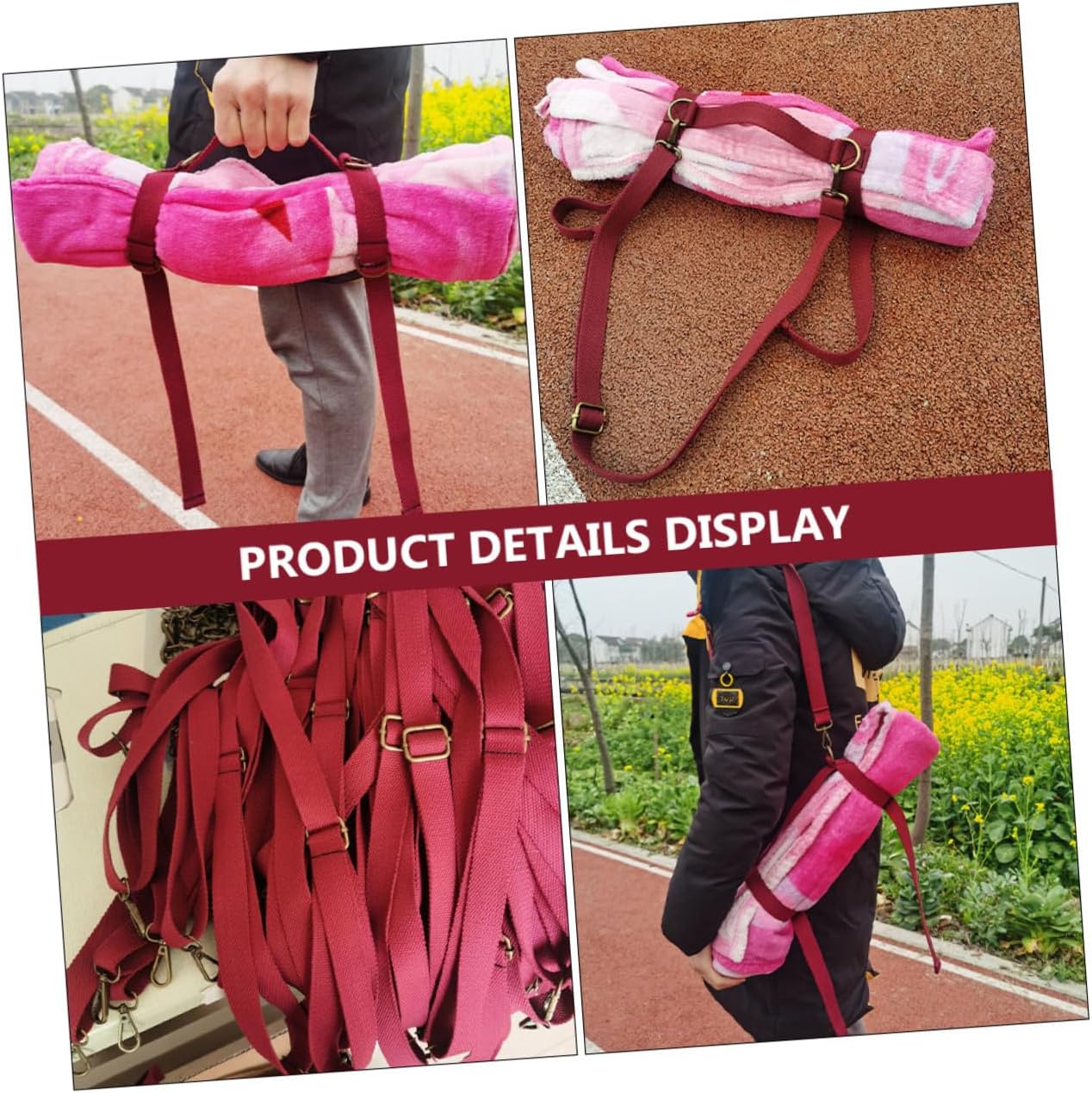 Totority Elastic Blanket Binding Strap for Easy Carrying Yoga Mat Carrying Strap for Outdoor Activities and Travel Red Picnic Blanket Sling