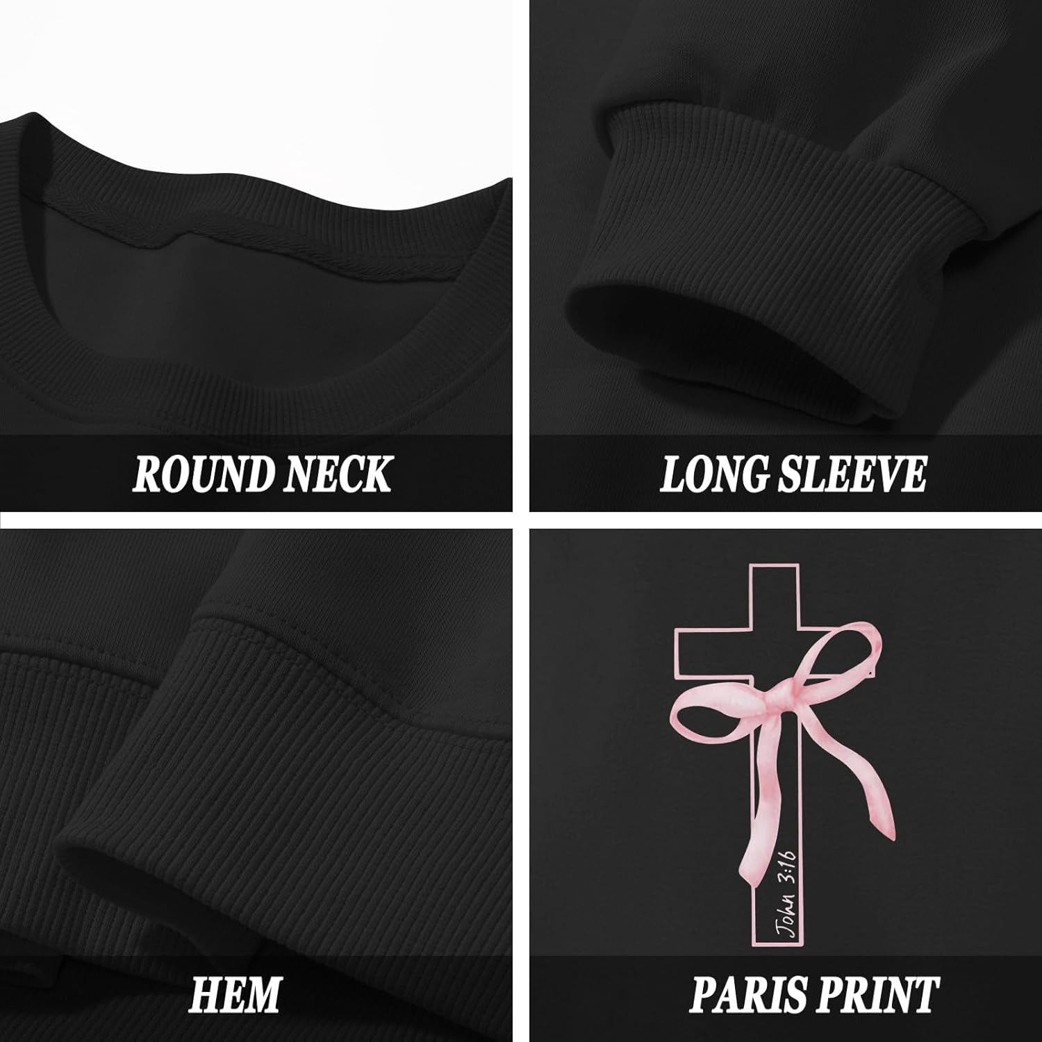 Girls Christian Sweatshirt Kids Cute Pink Bow Sweatshirts Teens Aesthetic Cross Graphic Long Sleeve Shirt Pullover Top - Image 7